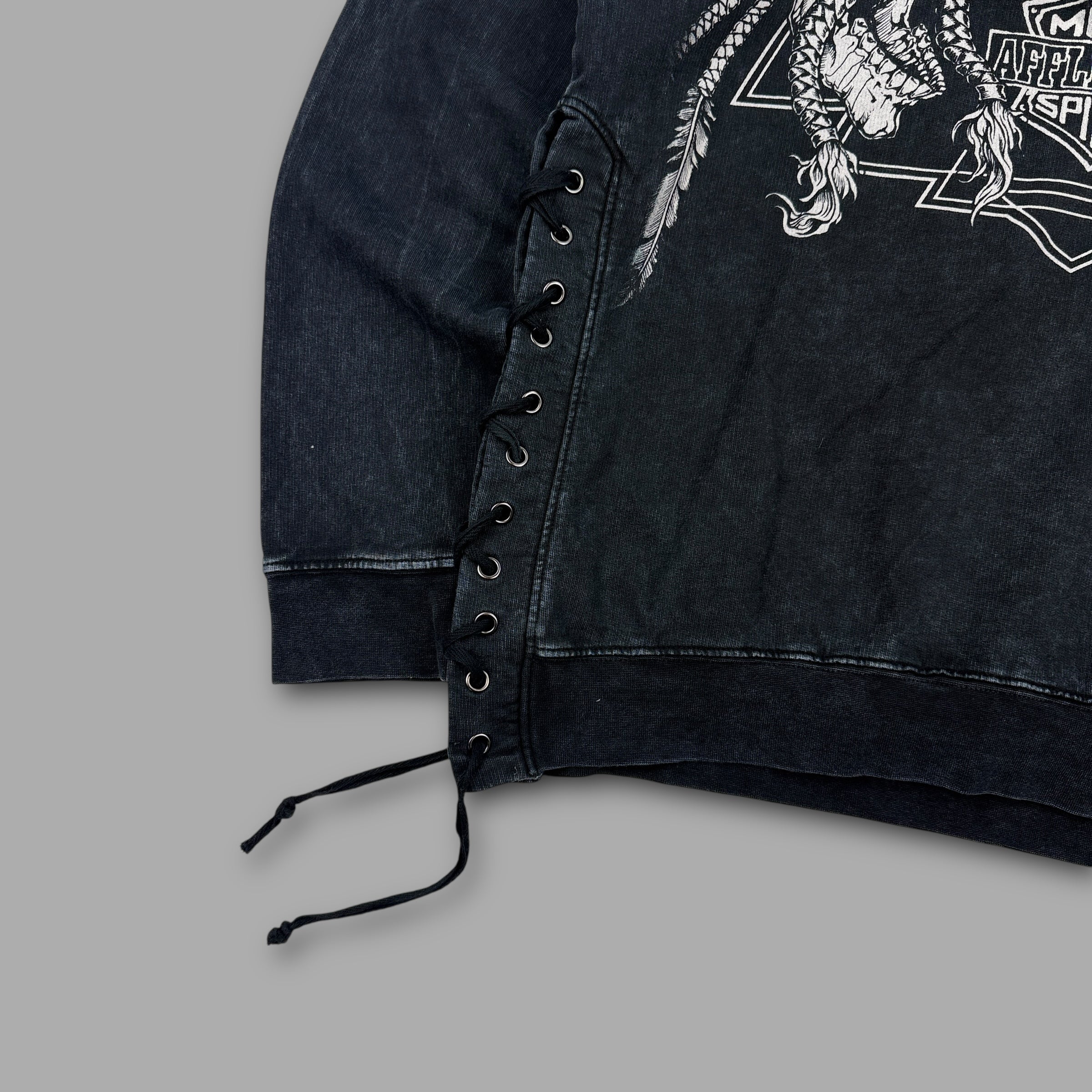 Affliction 2000's graphic lace up pullover sweatshirt (L) wms