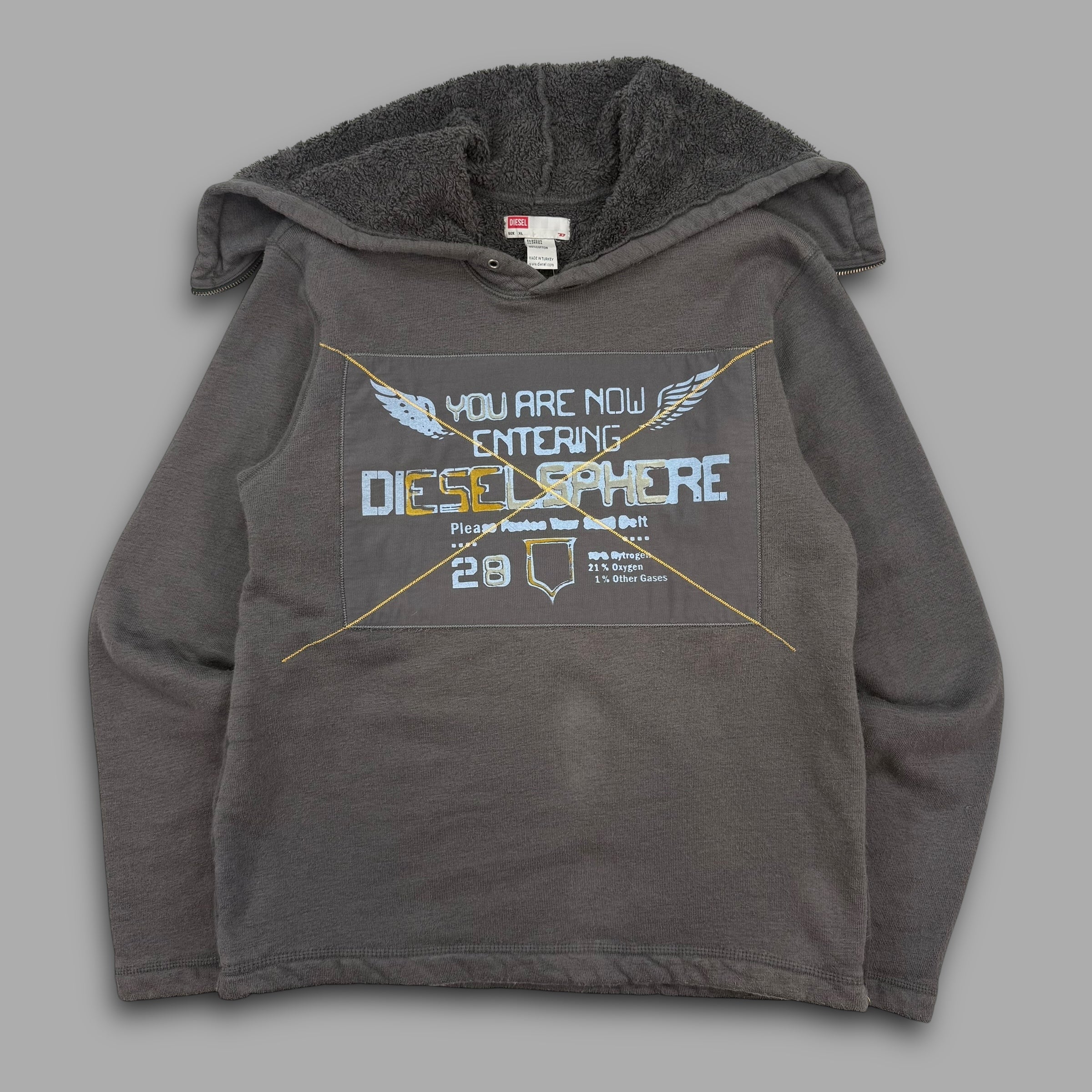 Diesel 2000's sherpa lined split hood pullover hoodie (M-XL)
