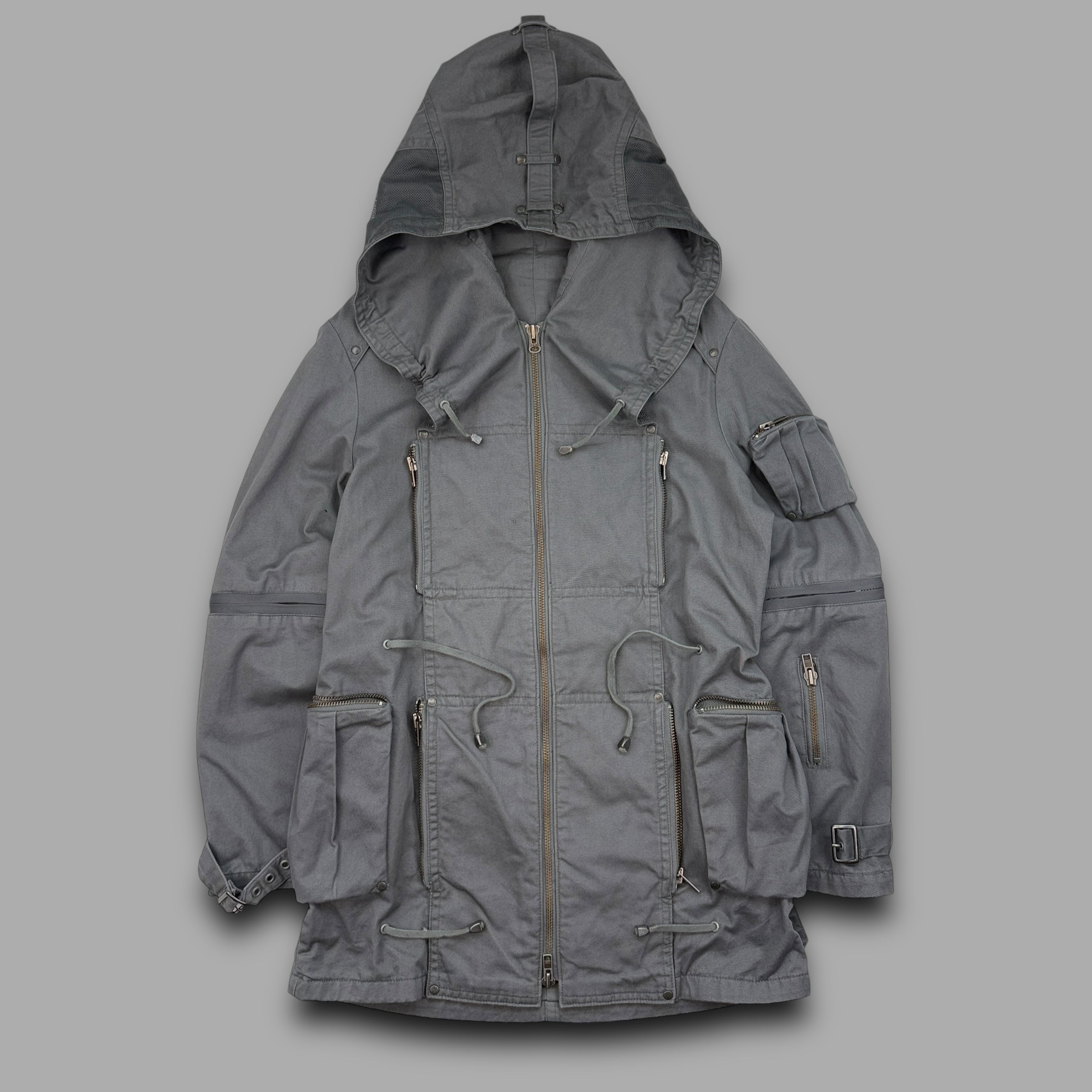 All saints 2000's technical multi-pocket zip-up cobra parka jacket (M)