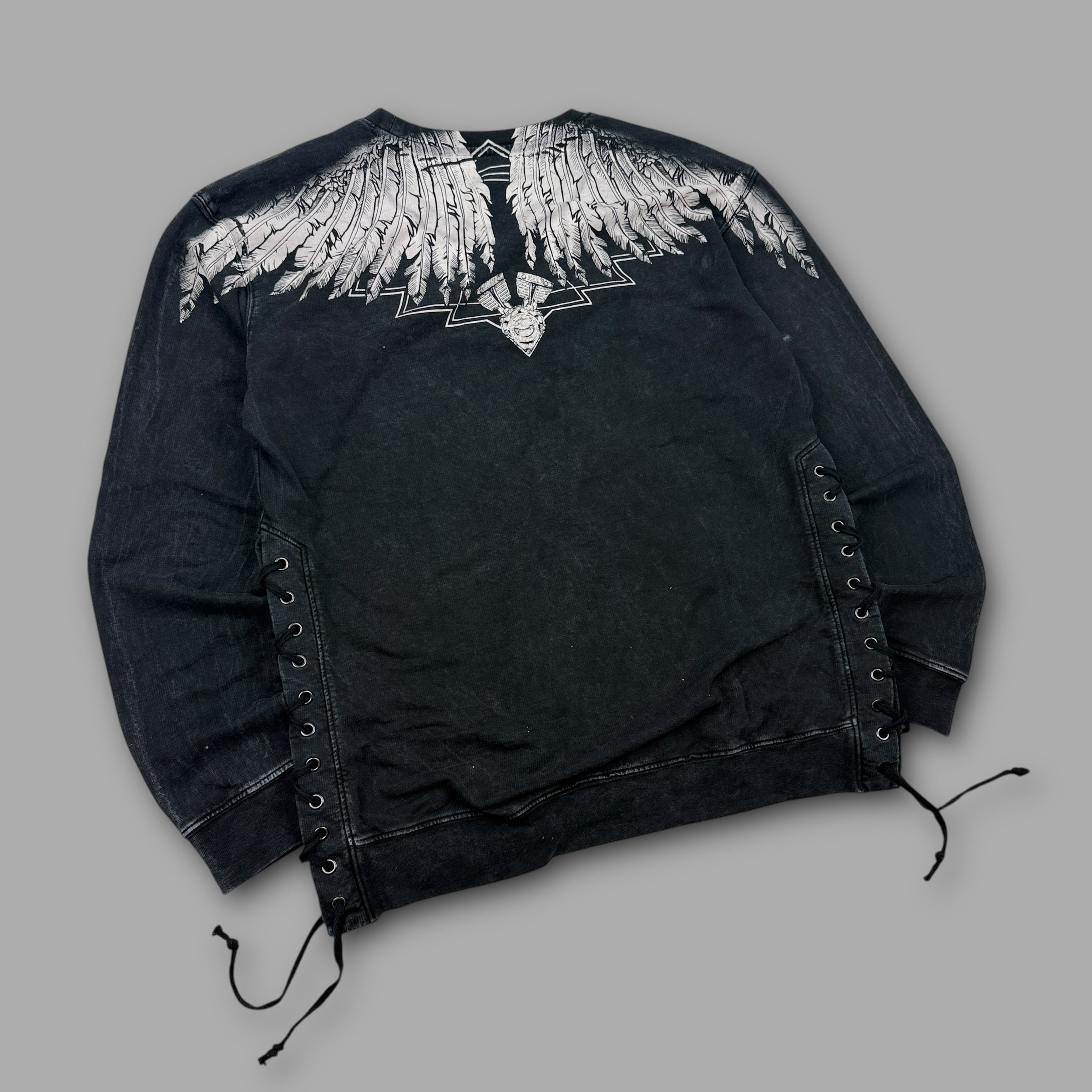 Affliction 2000's graphic lace up pullover sweatshirt (L) wms