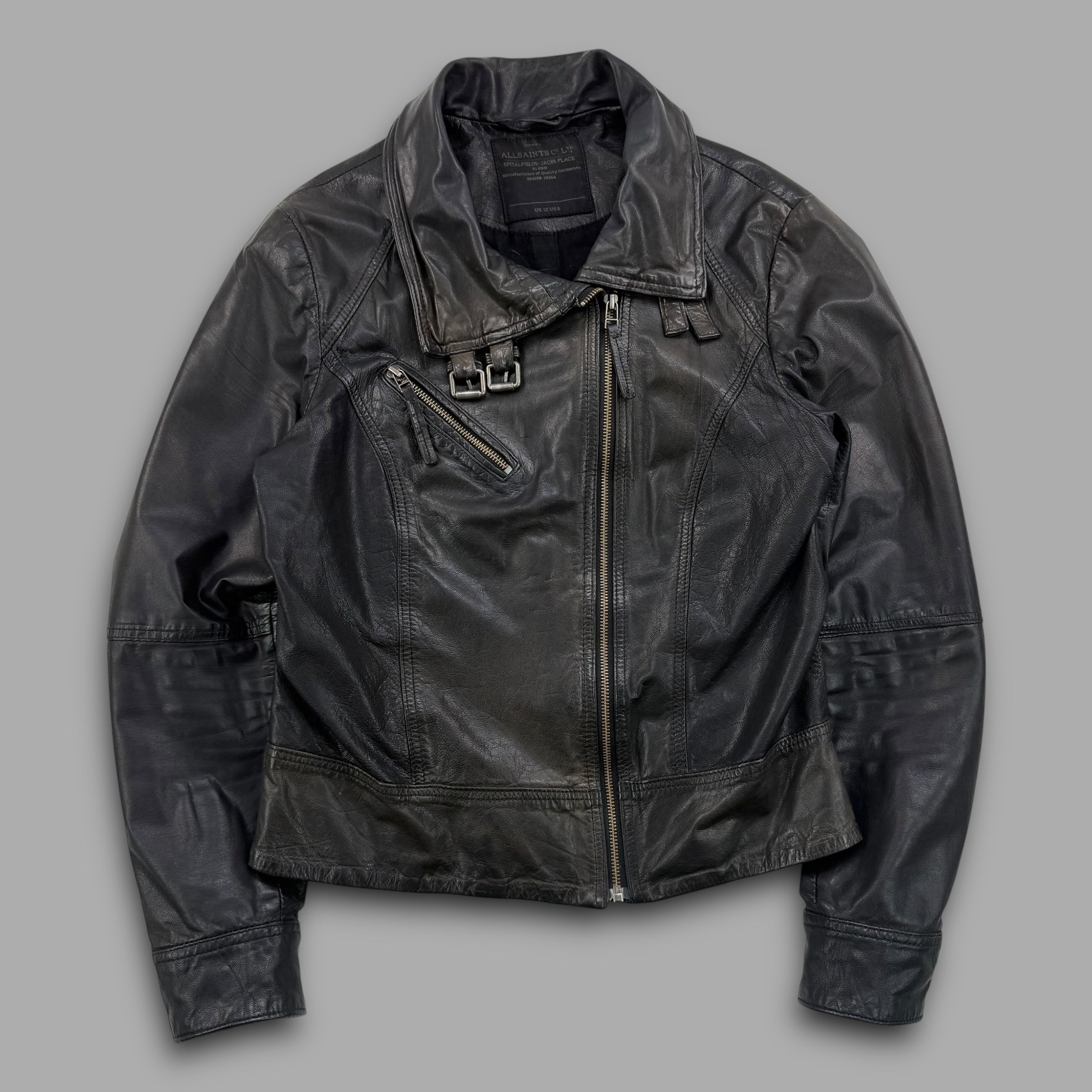 Allsaints 2000's asymmetrical zip leather biker jacket (S) wms