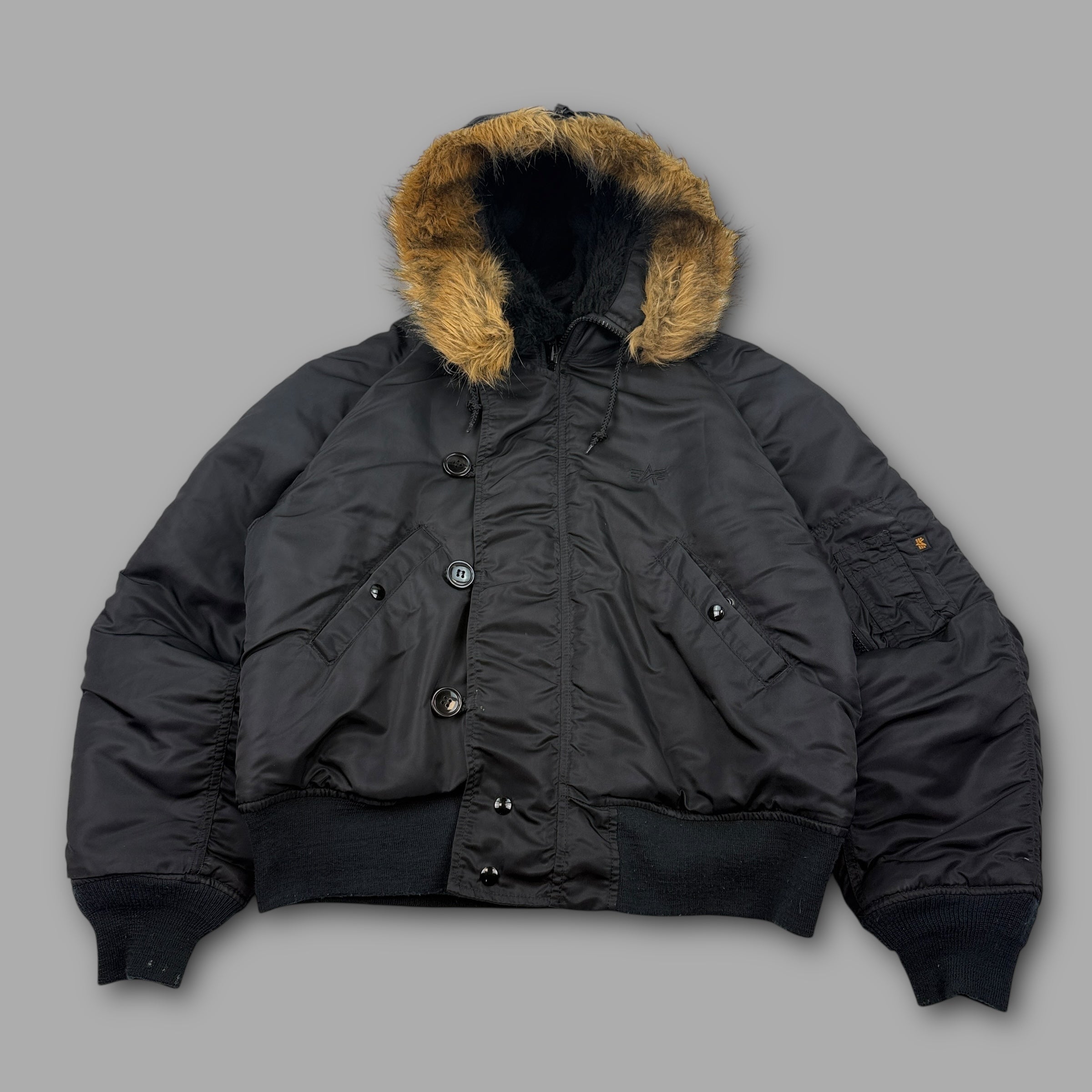 Alpha industries 2000's technical nylon split fur hood cropped bomber jacket (M)