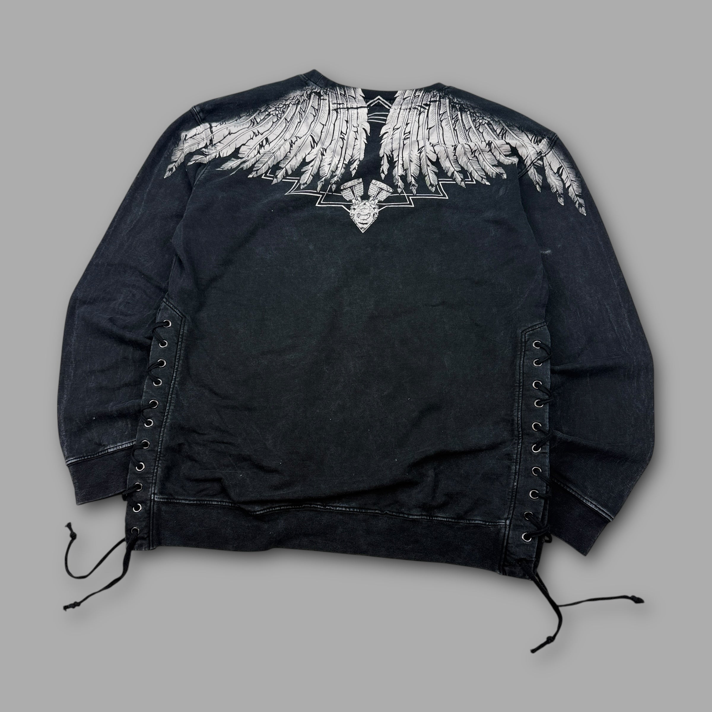 Affliction 2000's graphic lace up pullover sweatshirt (L) wms