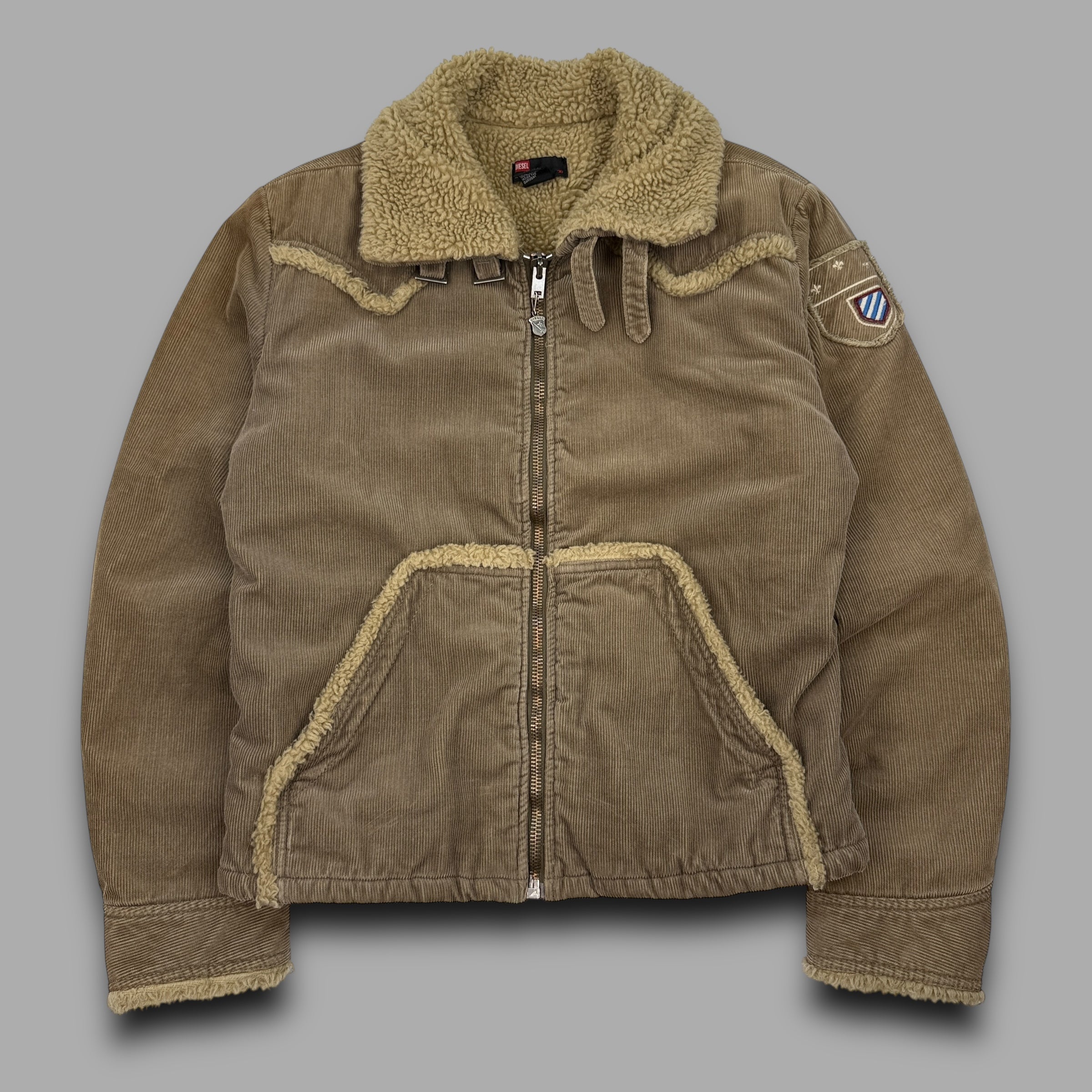 Diesel 2000's sherpa lined full-zip corduroy bomber jacket (L)