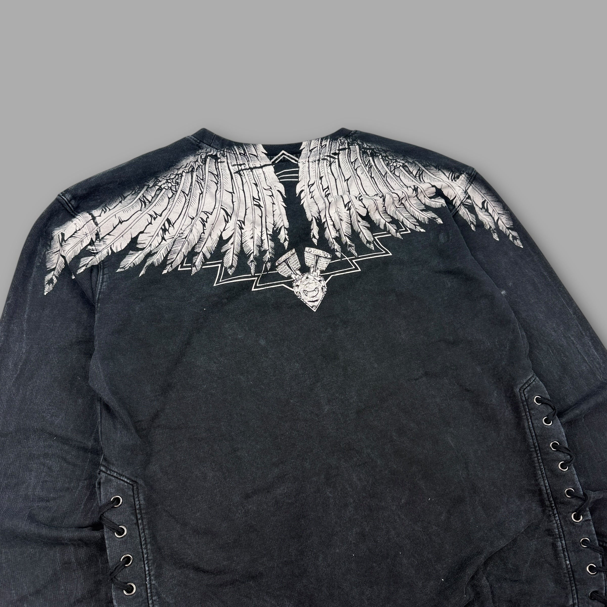 Affliction 2000's graphic lace up pullover sweatshirt (L) wms