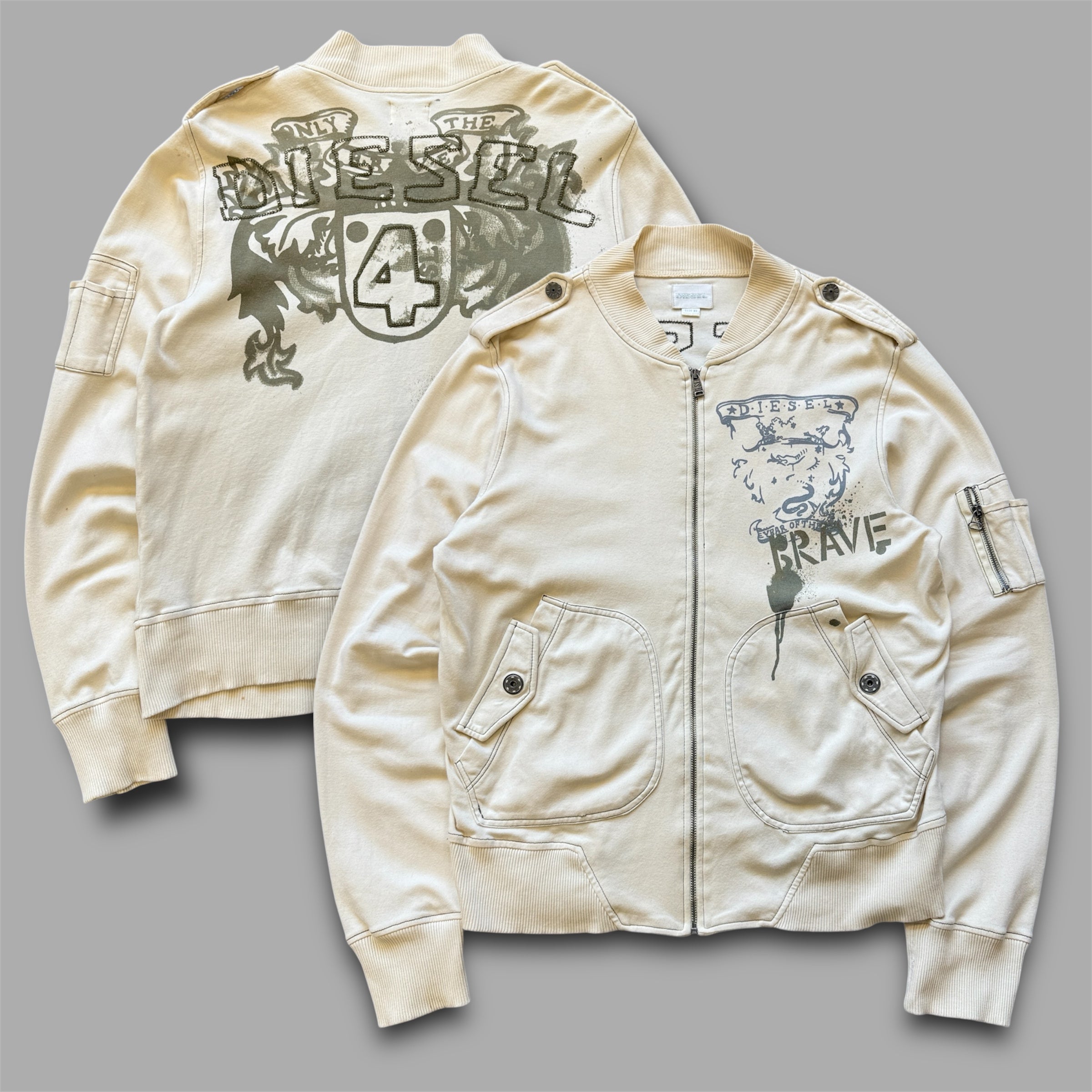 Diesel 2000's lightweight graphic fitted cotton jacket (XL) wms