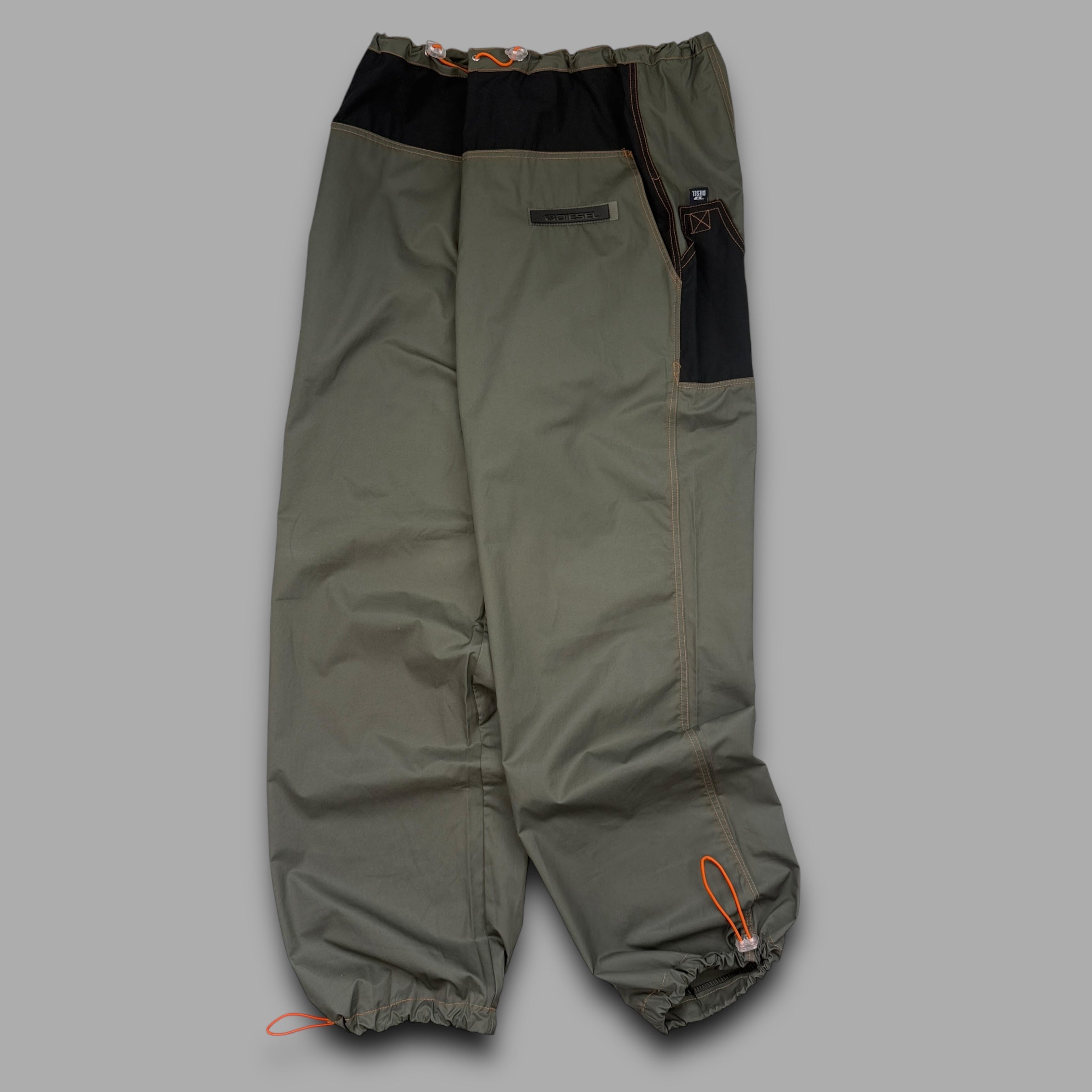 Diesel 2000's technical contrast stitch baggy nylon parachute pants (M)