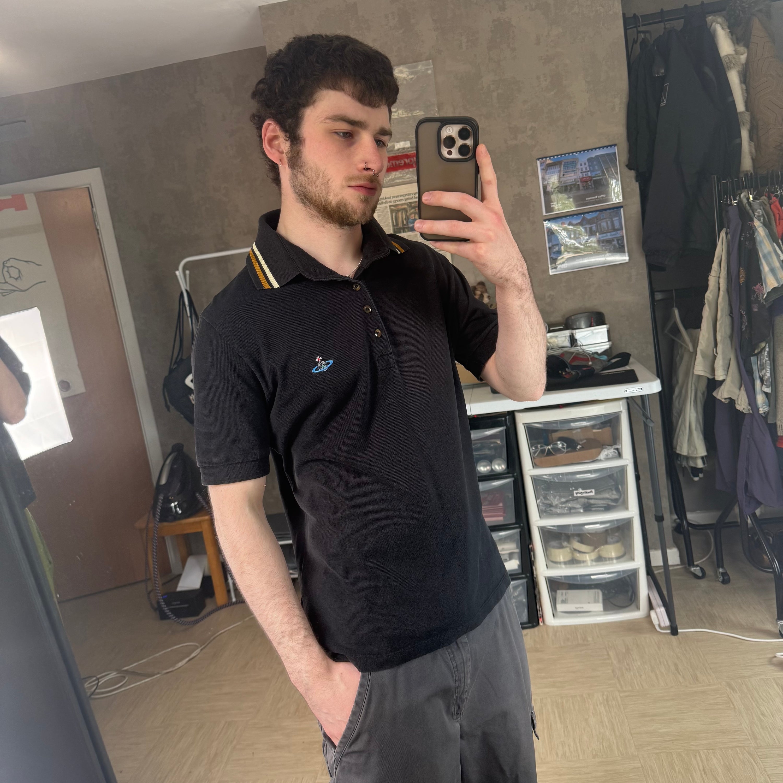 Vivienne Westwood 2000's embroidered button up polo shirt (M)