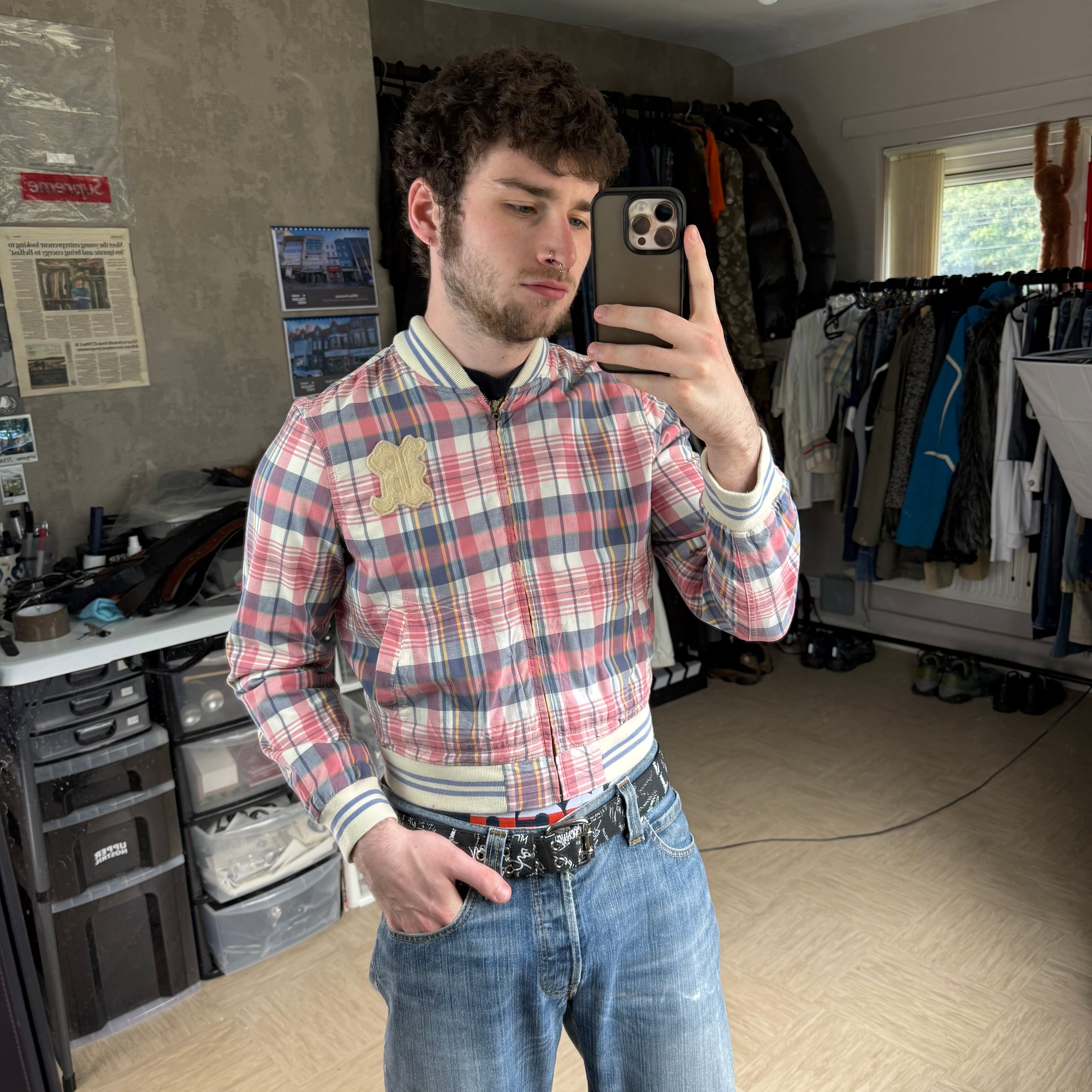 Ralph Lauren 2000's plaid cropped zip up track jacket (XS)