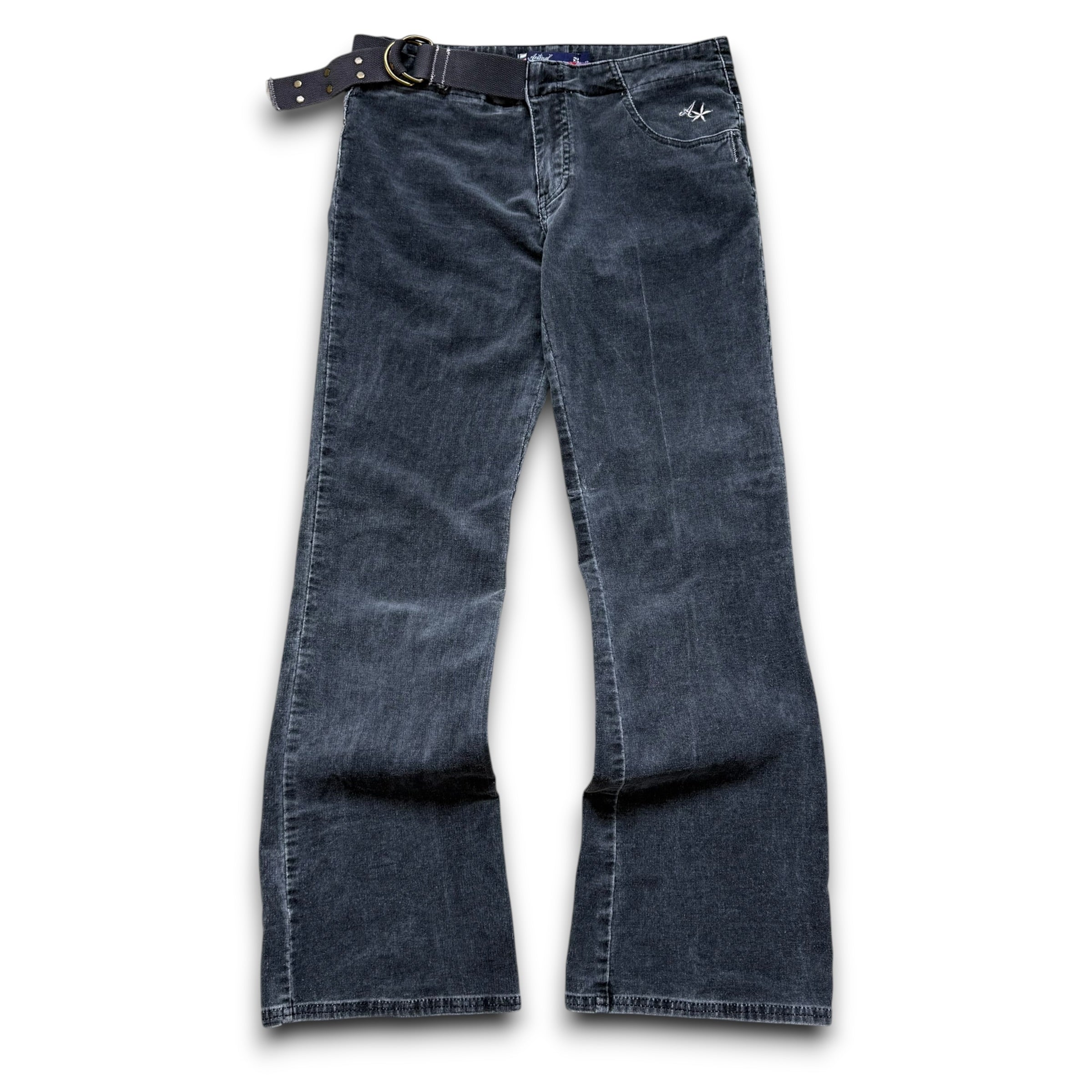 Animal 2000's corduroy stretch fit flare jeans with asymmetrical belt (L) wms