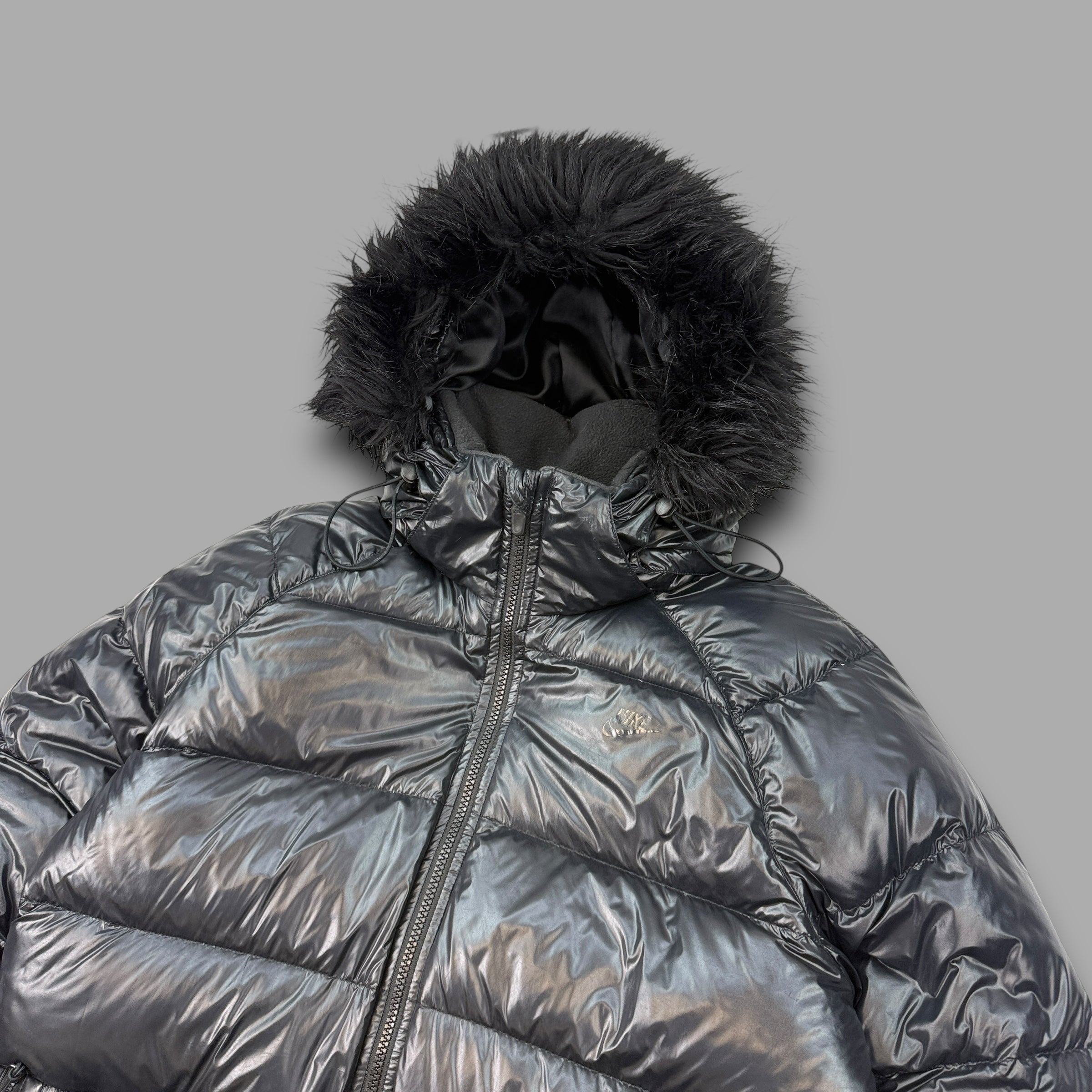Nike 2000's technical fur hood downfilled shimmer parka jacket (M) wms