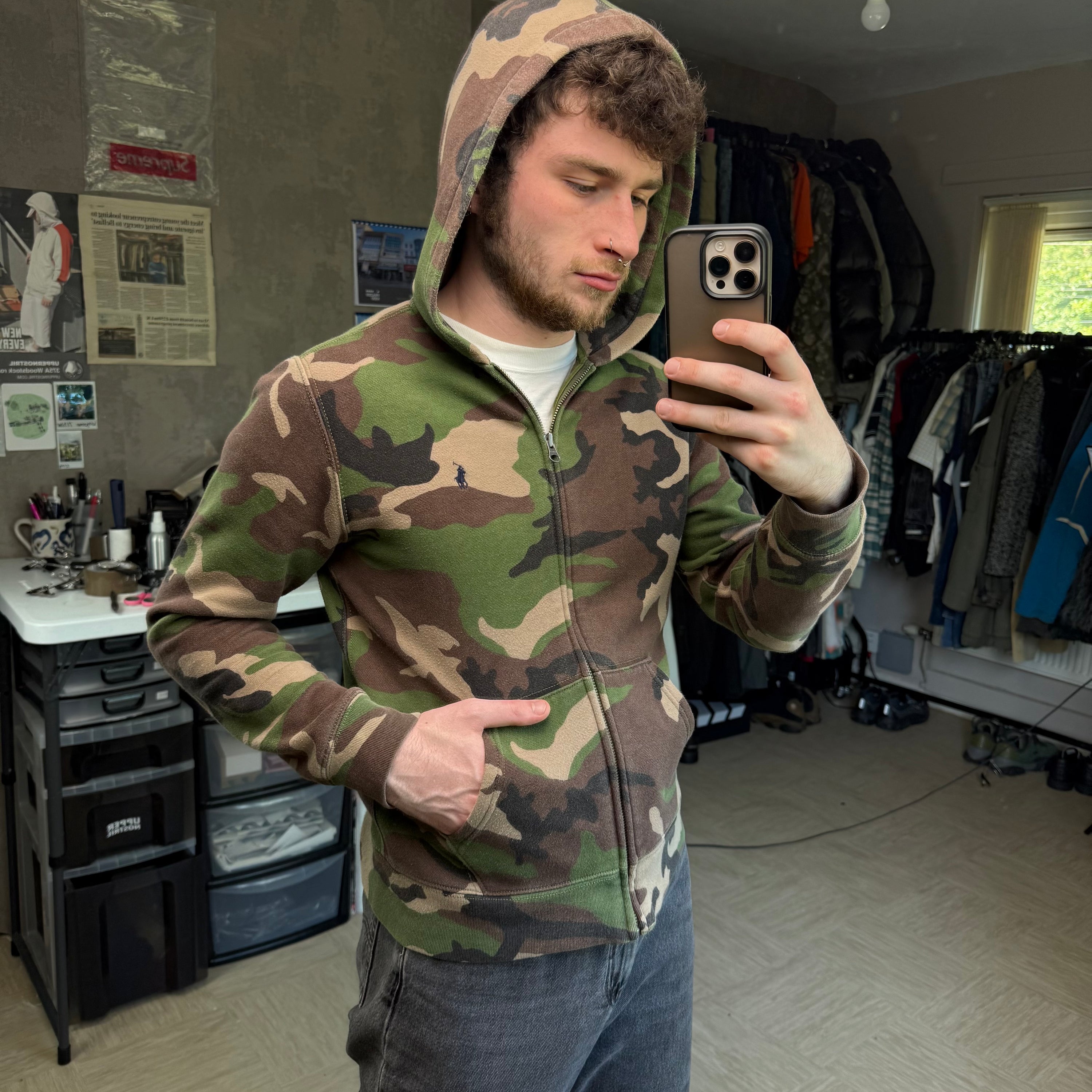 Ralph Lauren 2000's fitted zip up camo hoodie (XS)
