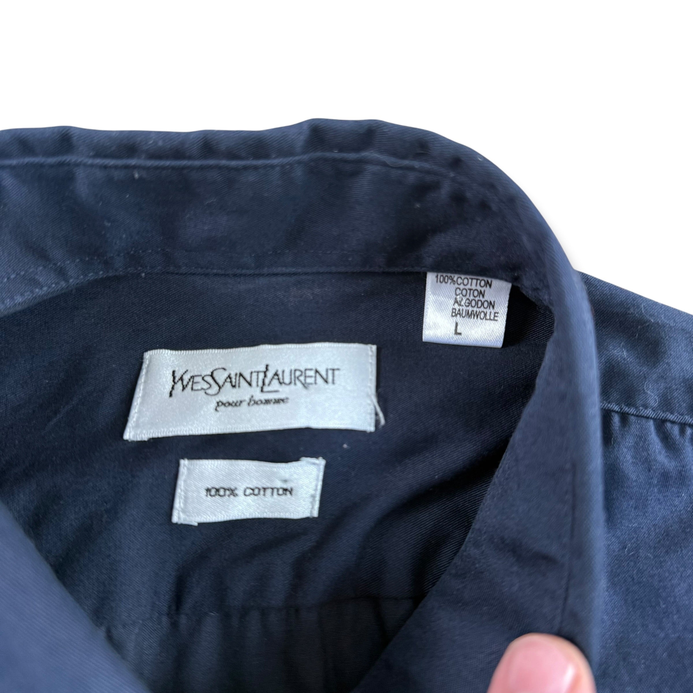 Yves saint laurent 2000's button up cotton embroidered YSL worker shirt (L)