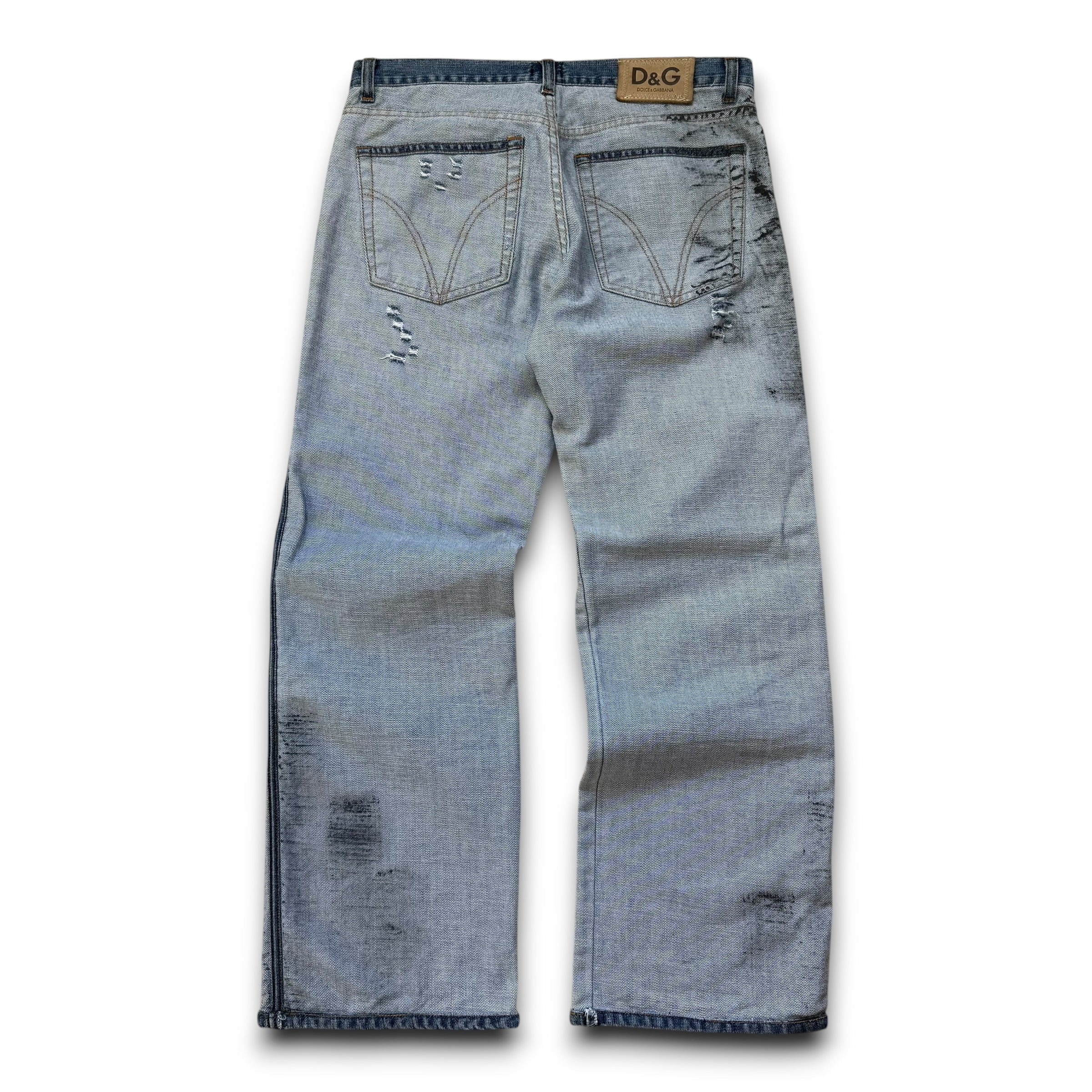 Dolce and gabanna 2002 distressed oil stained ‘inside out' denim jeans (S)