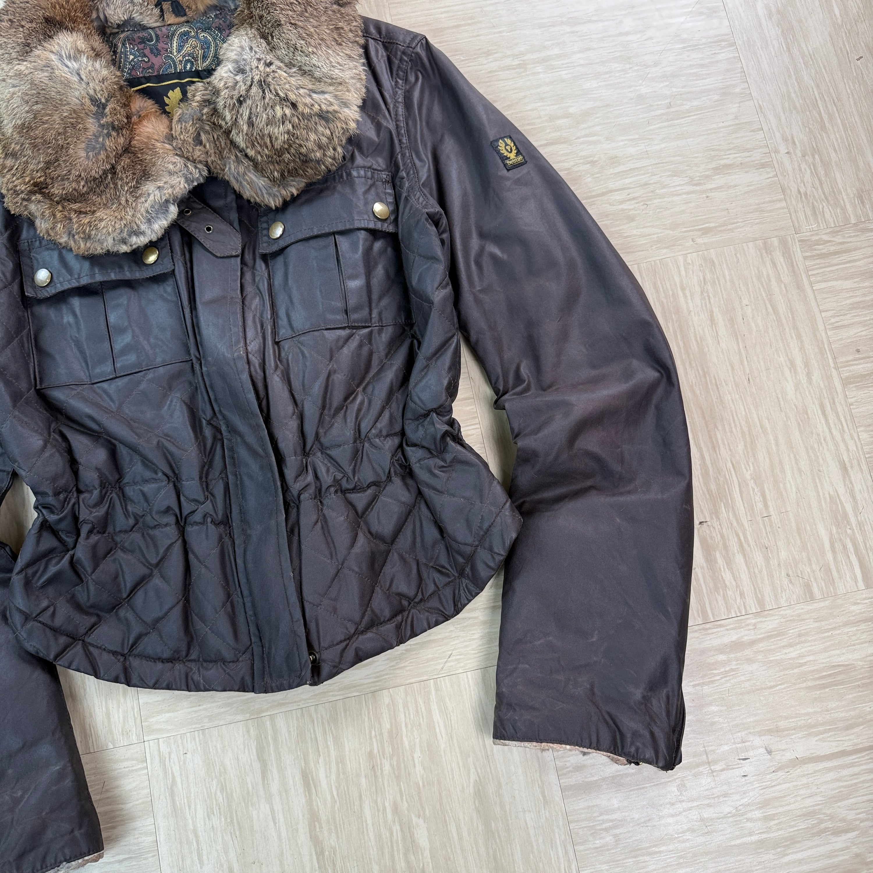 Belstaff 2000's fur collar leather wax jacket (M) wms