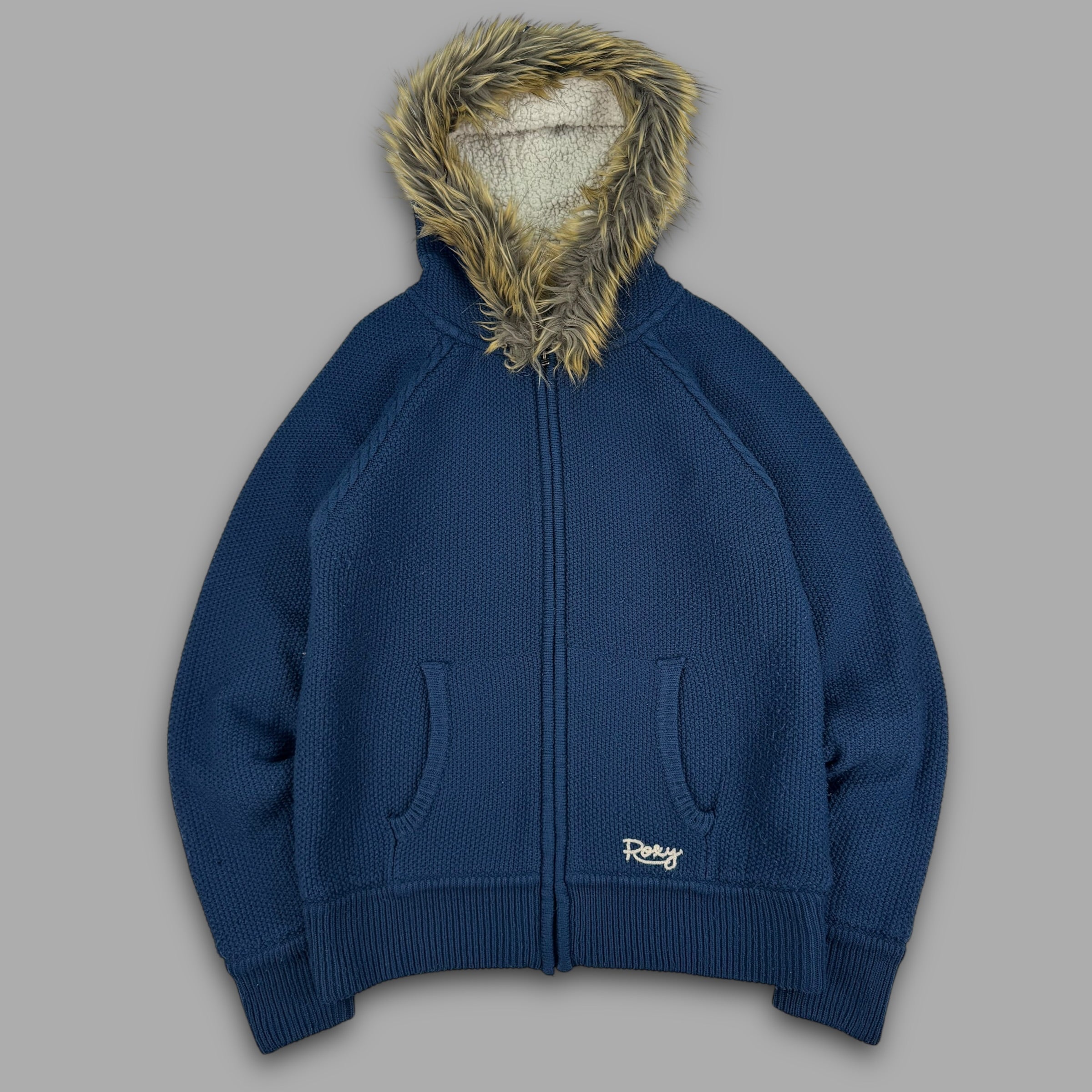 Roxy 2014 sherpa lined knitted hoodie with fur hood (XL) wms