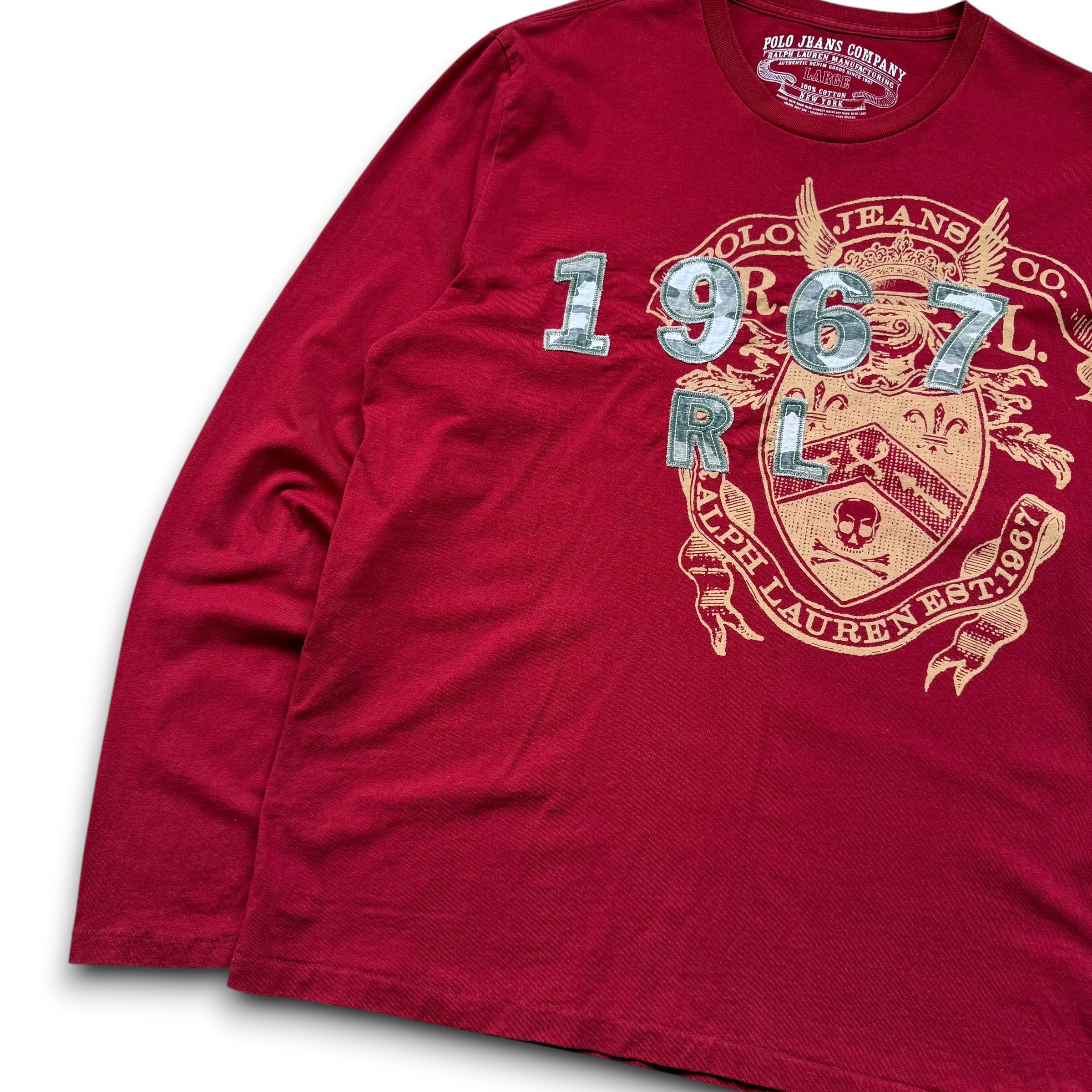 Ralph Lauren 2000's graphic embroidered long sleeve tee (L)
