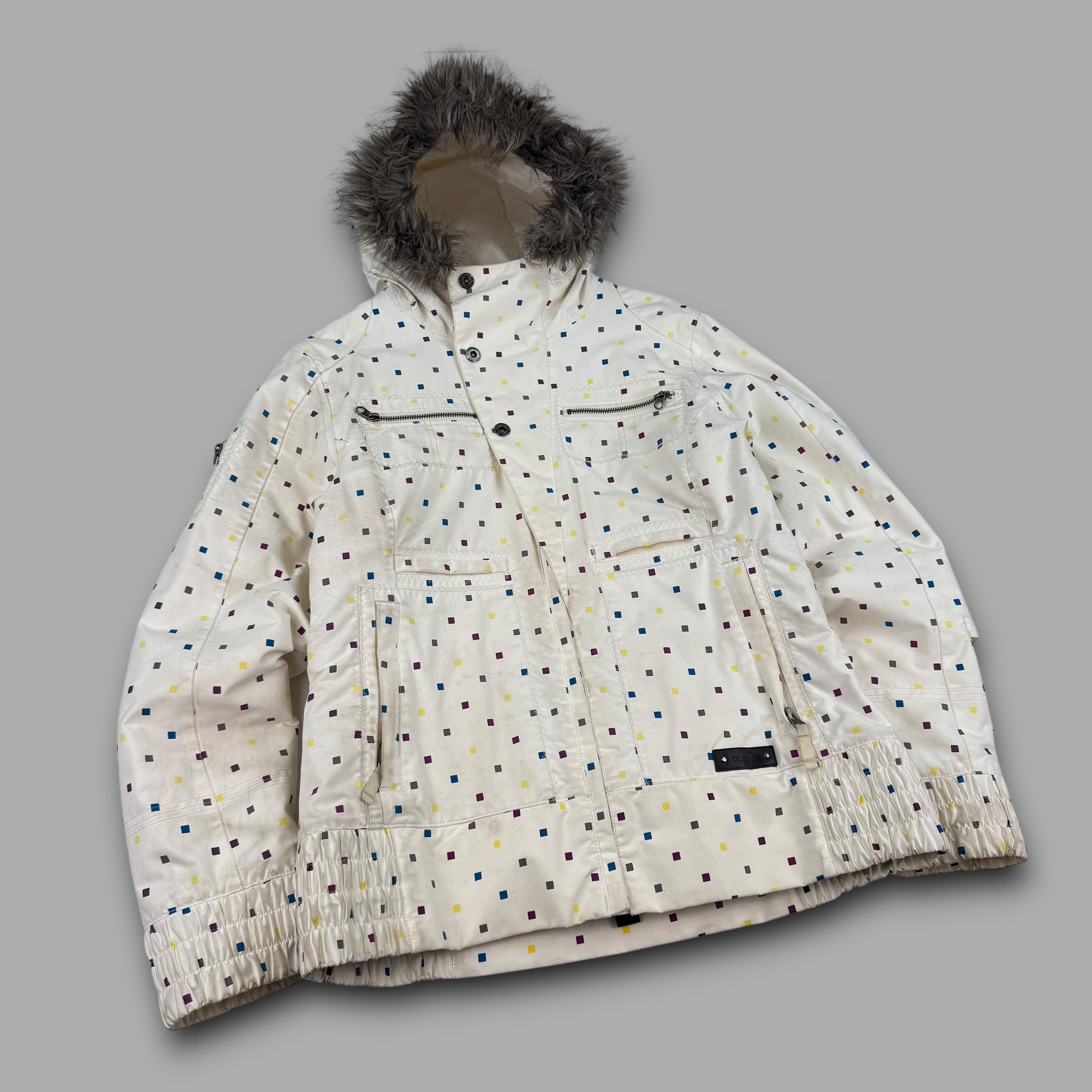 Burton 2000's technical monogram multi-pocket fur hood ski jacket (L) wms