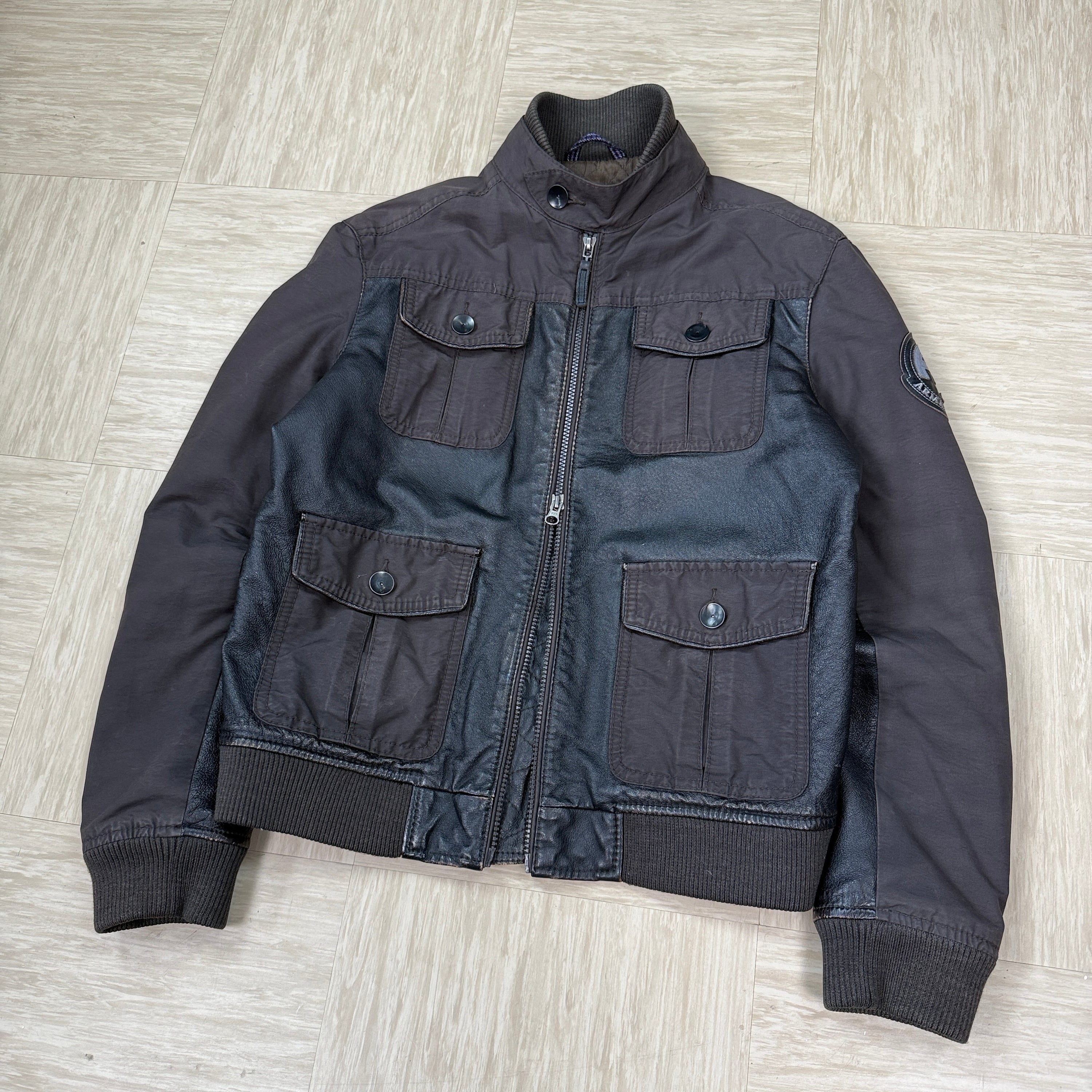 Armani 2000's multi-pocket leather hybrid jacket (S-M)