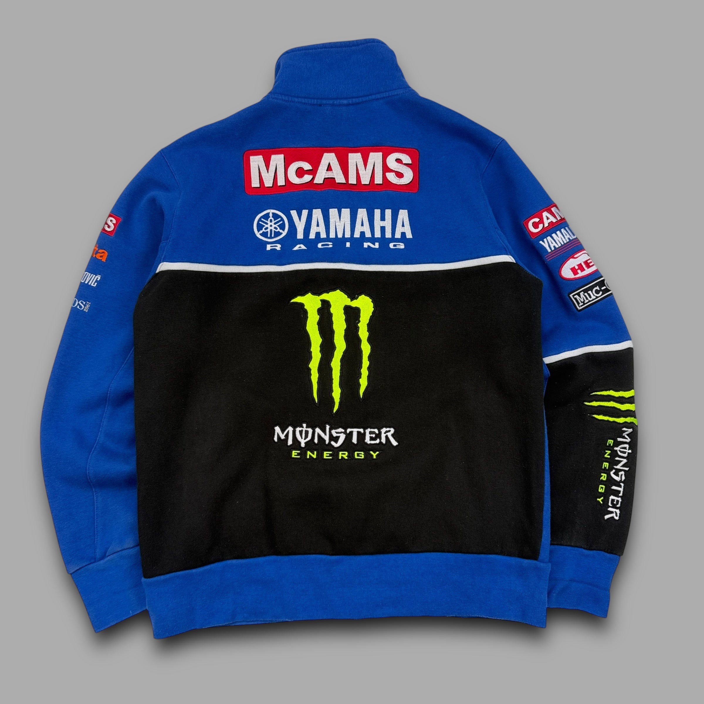 Yamaha x monster 2000's embroidered spellout graphic fleece jacket (M)