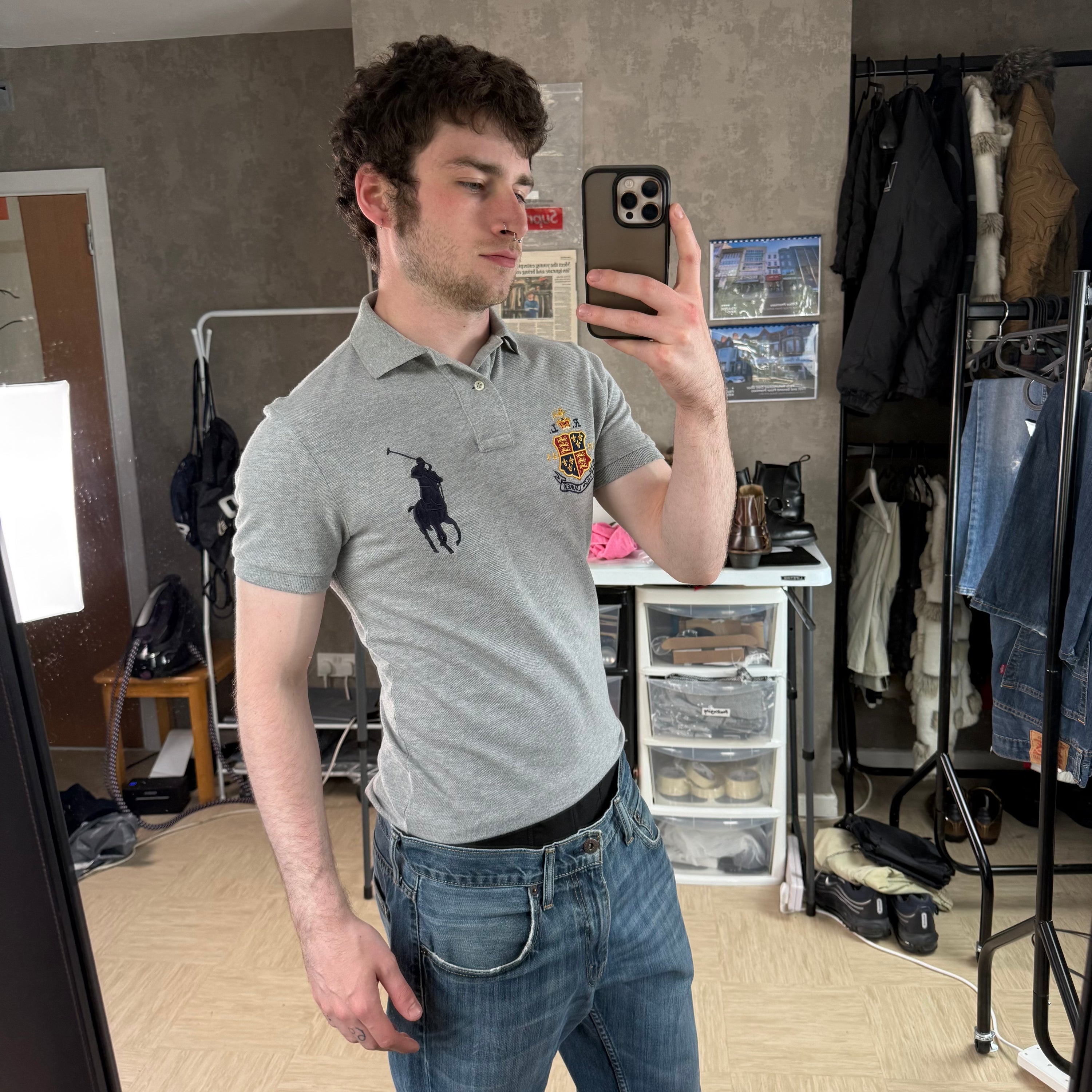 Ralph Lauren 2000's embroidered crest and big pony polo shirt (XS)