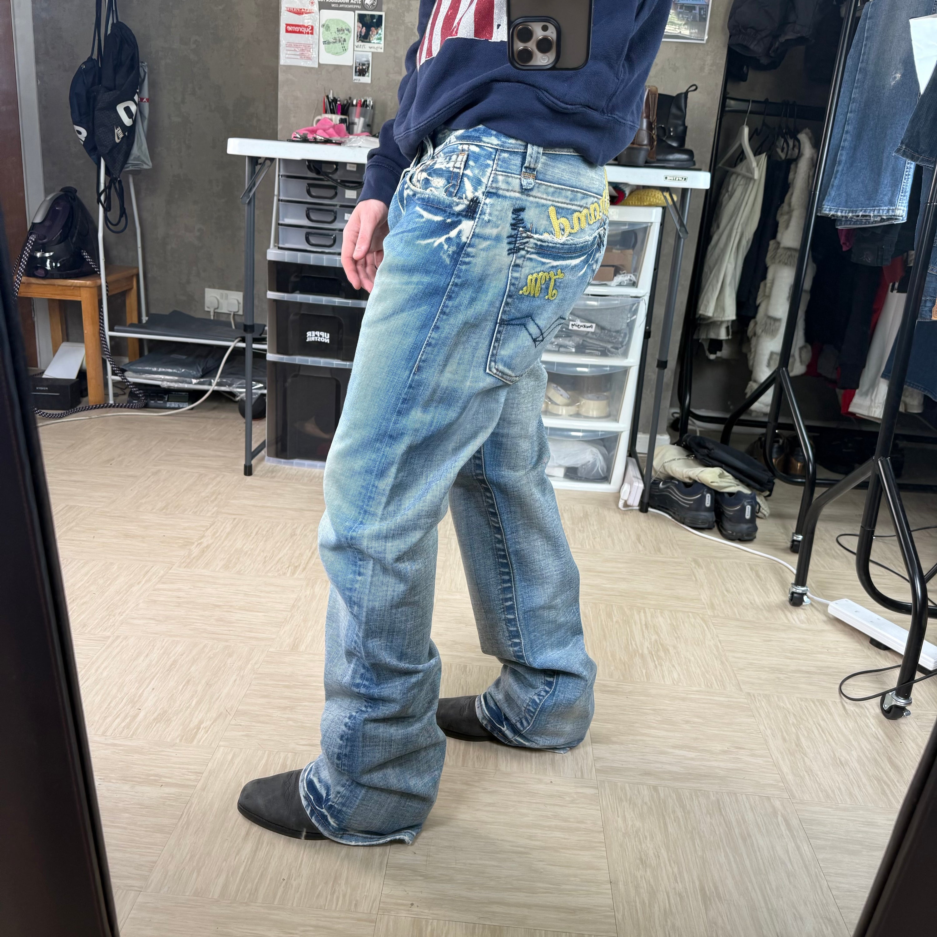 Replay 2000's embroidered spellout bootcut denim jeans (M-L)