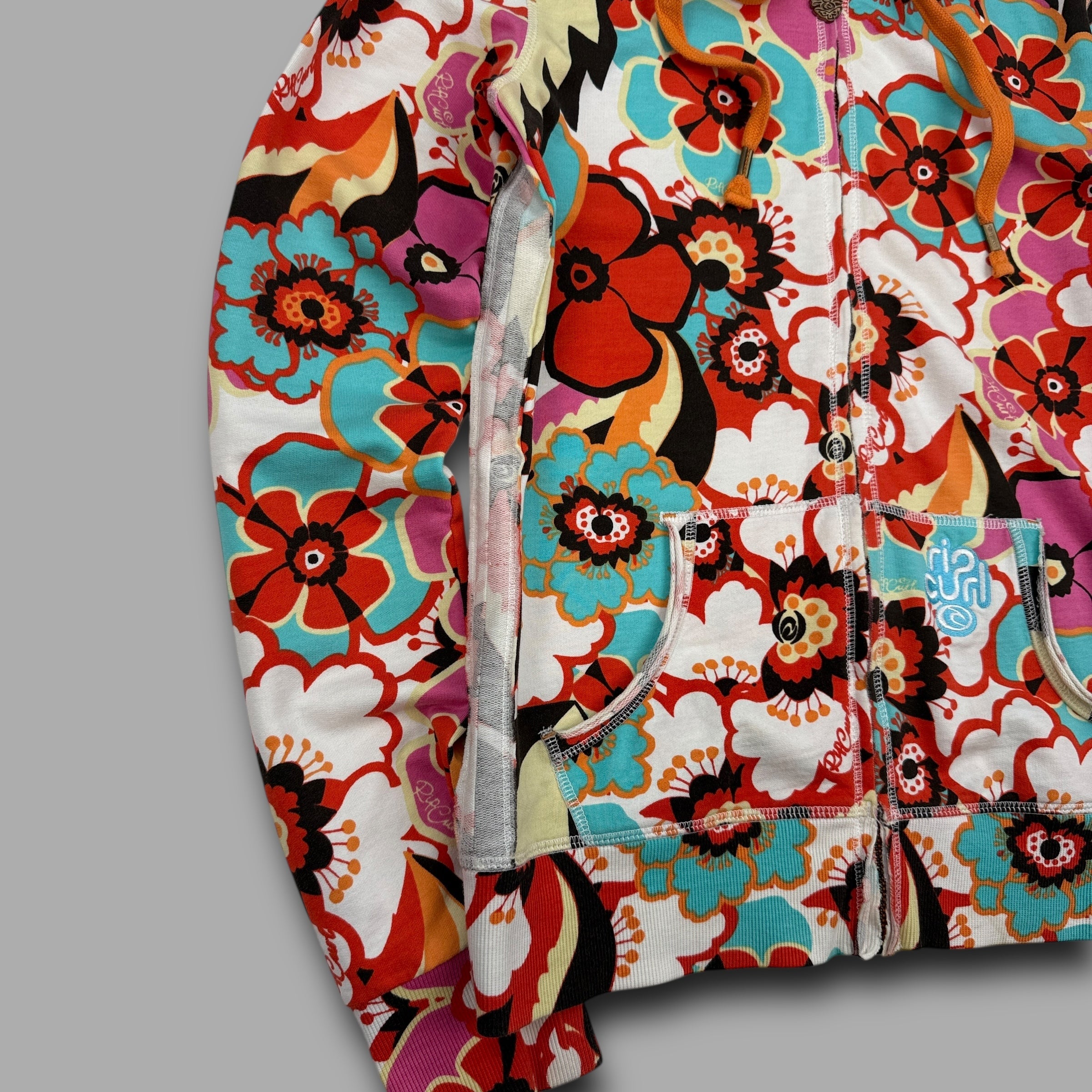 Ripcurl 2000's floral zip up hoodie with embroidery and contrasting hood (M) wms