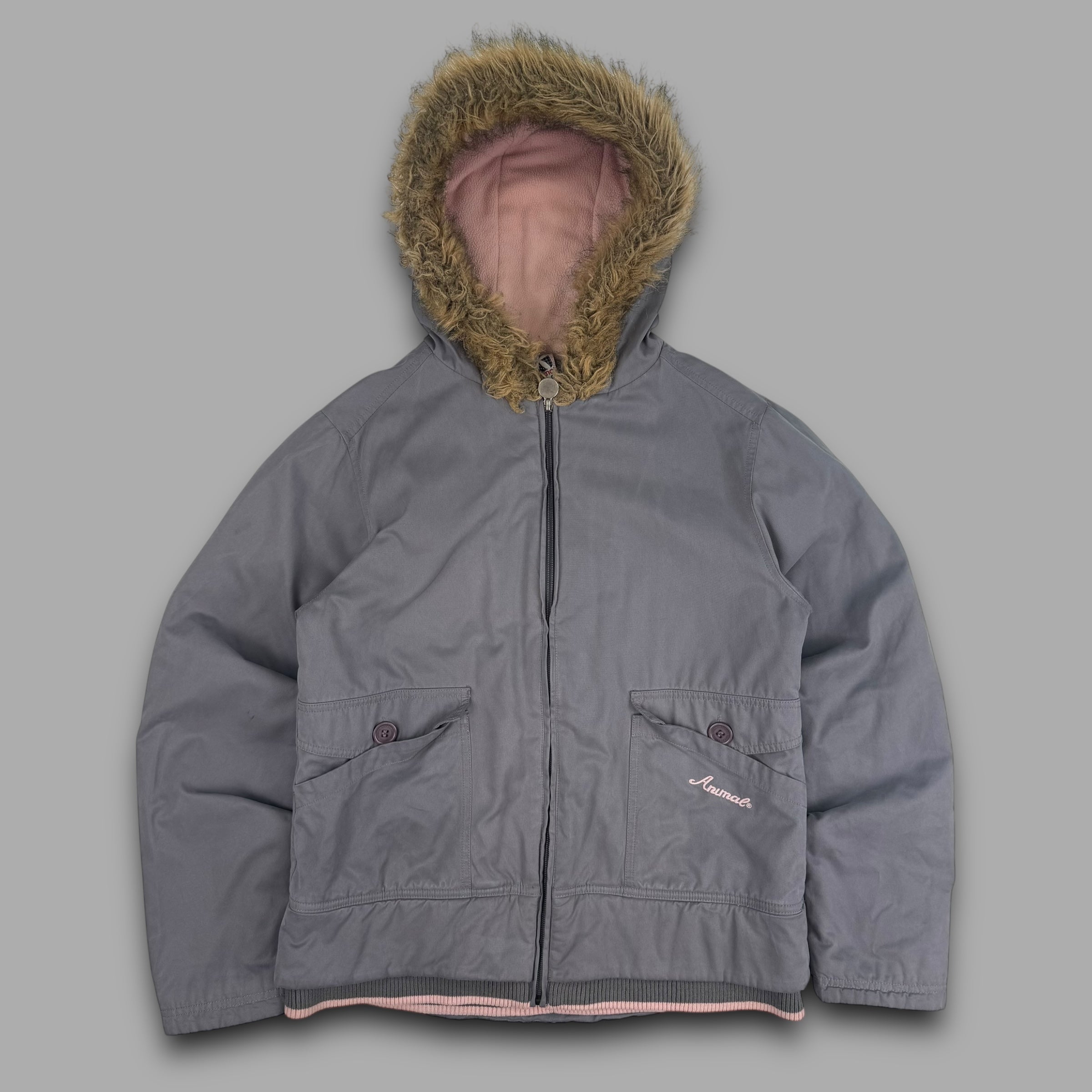 Animal 2000's fleece lined bomber jacket with fur hood and embroidered details (L) wms