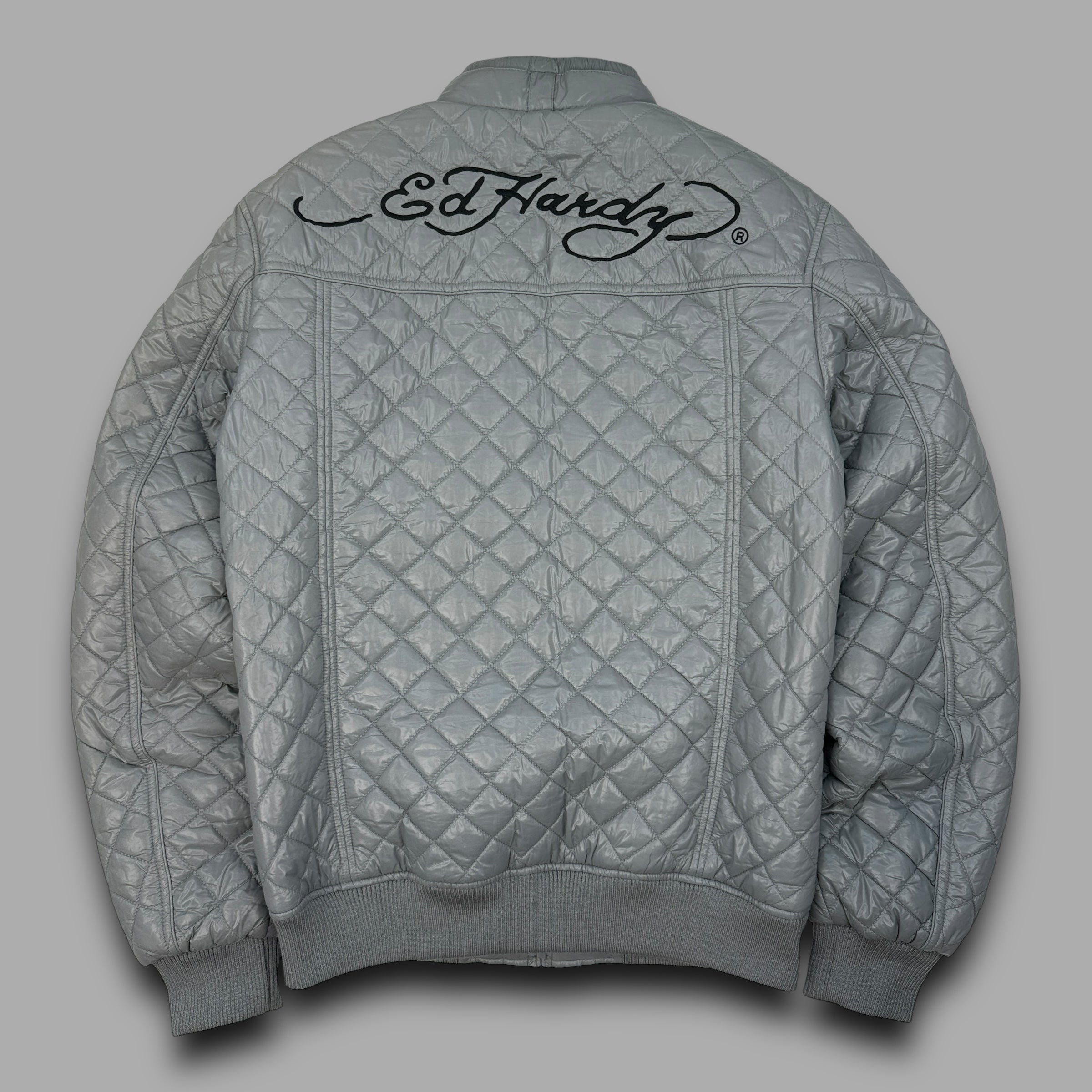 Ed hardy 2000's diamond stitch graphic quilted puffer jacket (M)