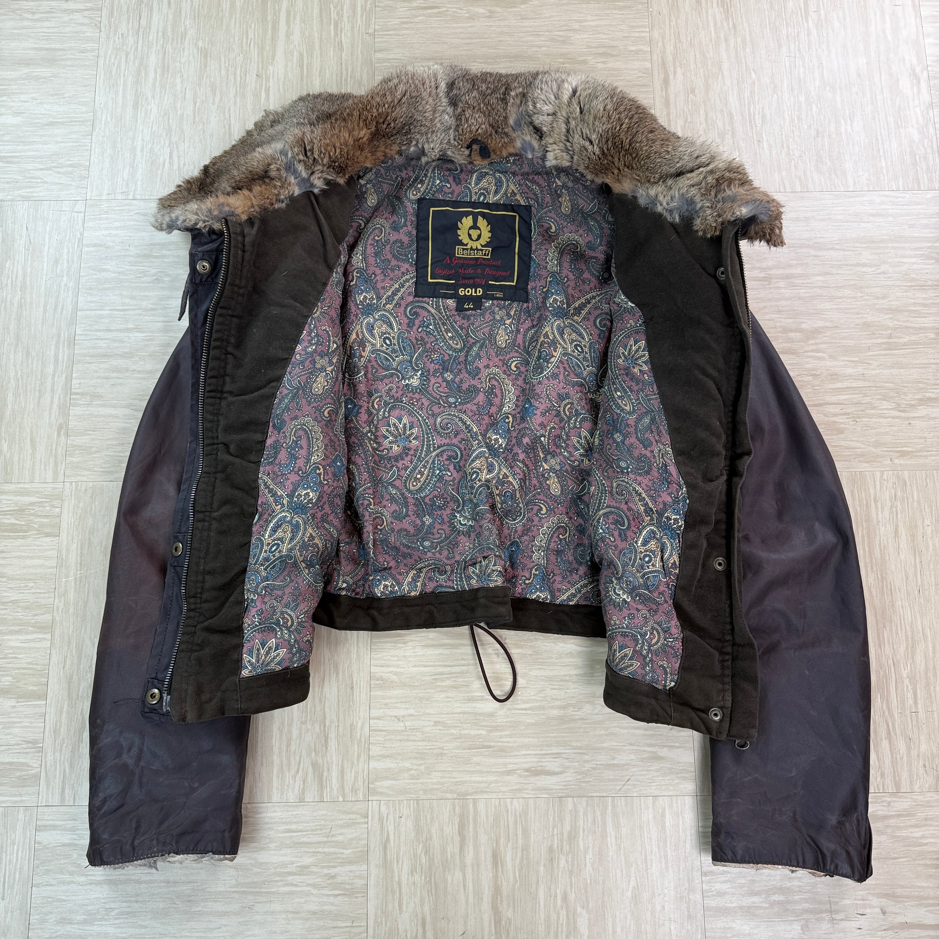Belstaff 2000's fur collar leather wax jacket (M) wms