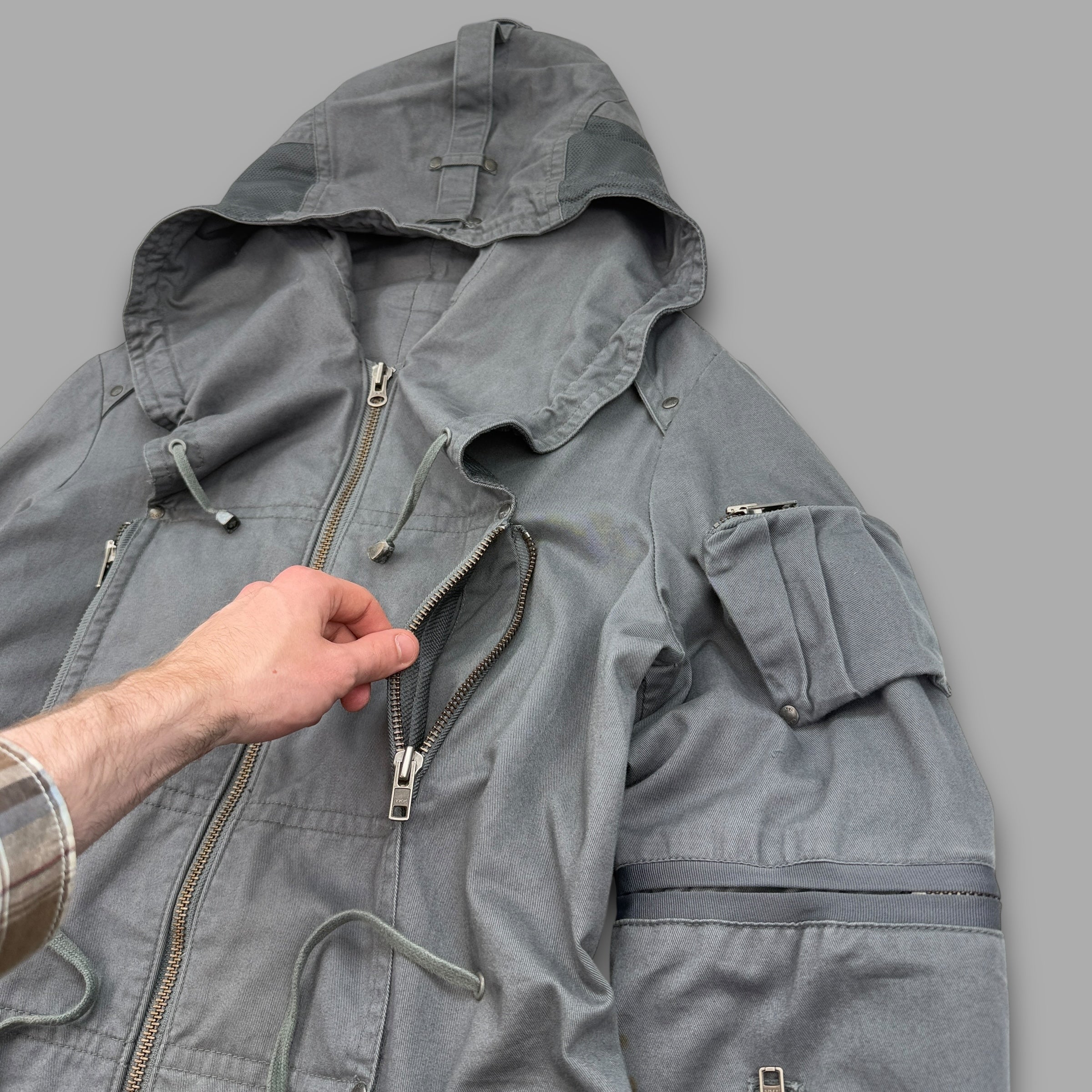All saints 2000's technical multi-pocket zip-up cobra parka jacket (M)