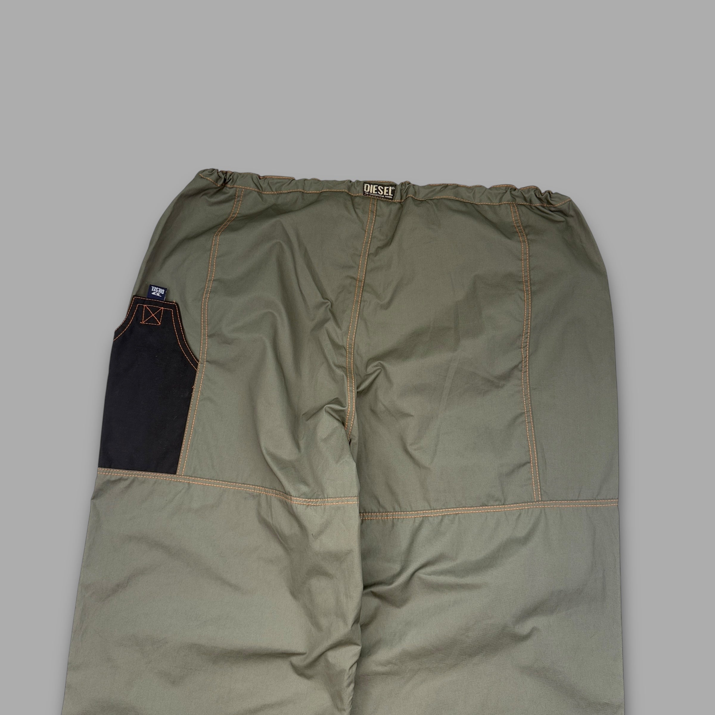 Diesel 2000's technical contrast stitch baggy nylon parachute pants (M)