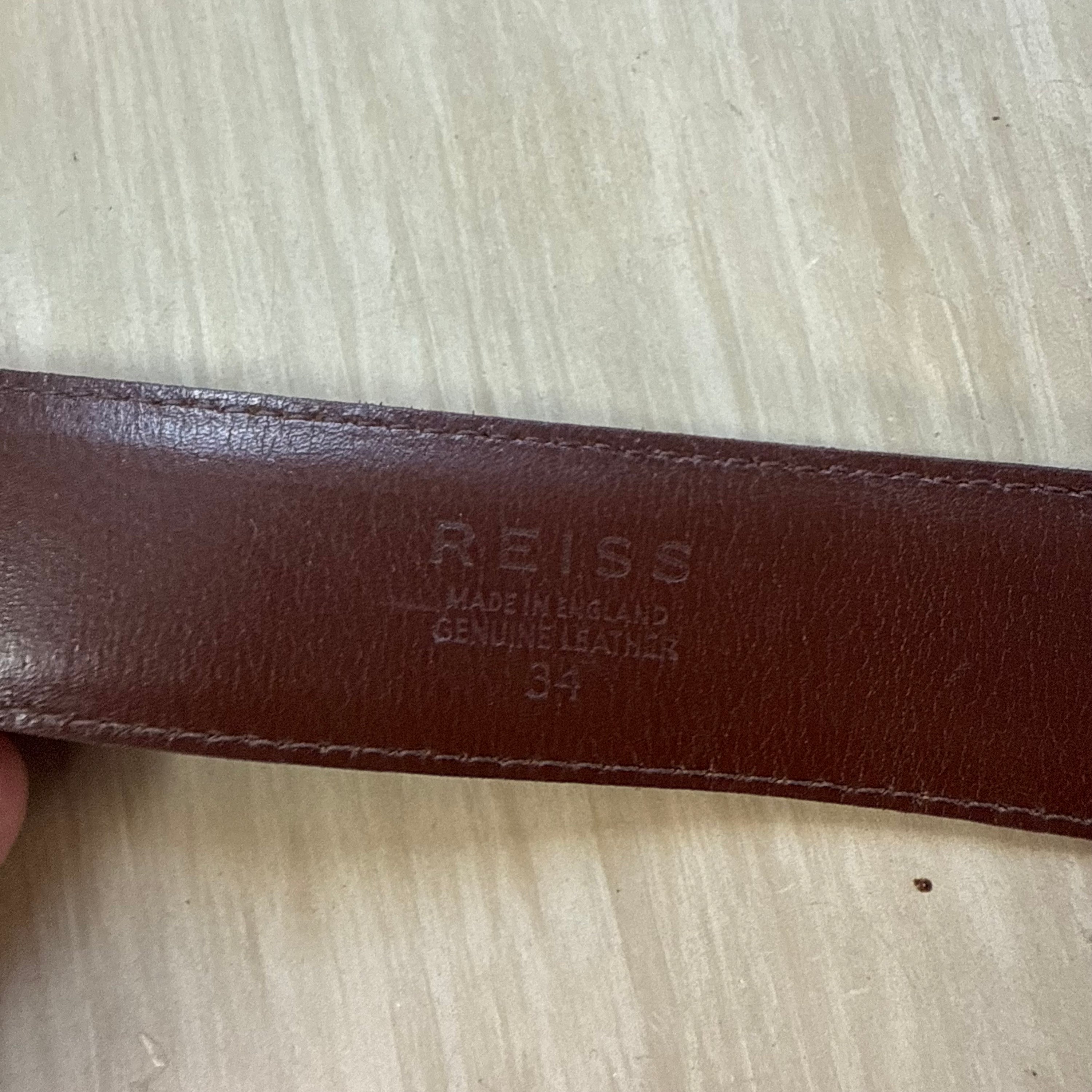 Reiss 2000's gold plated buckle brown leather belt (OS)