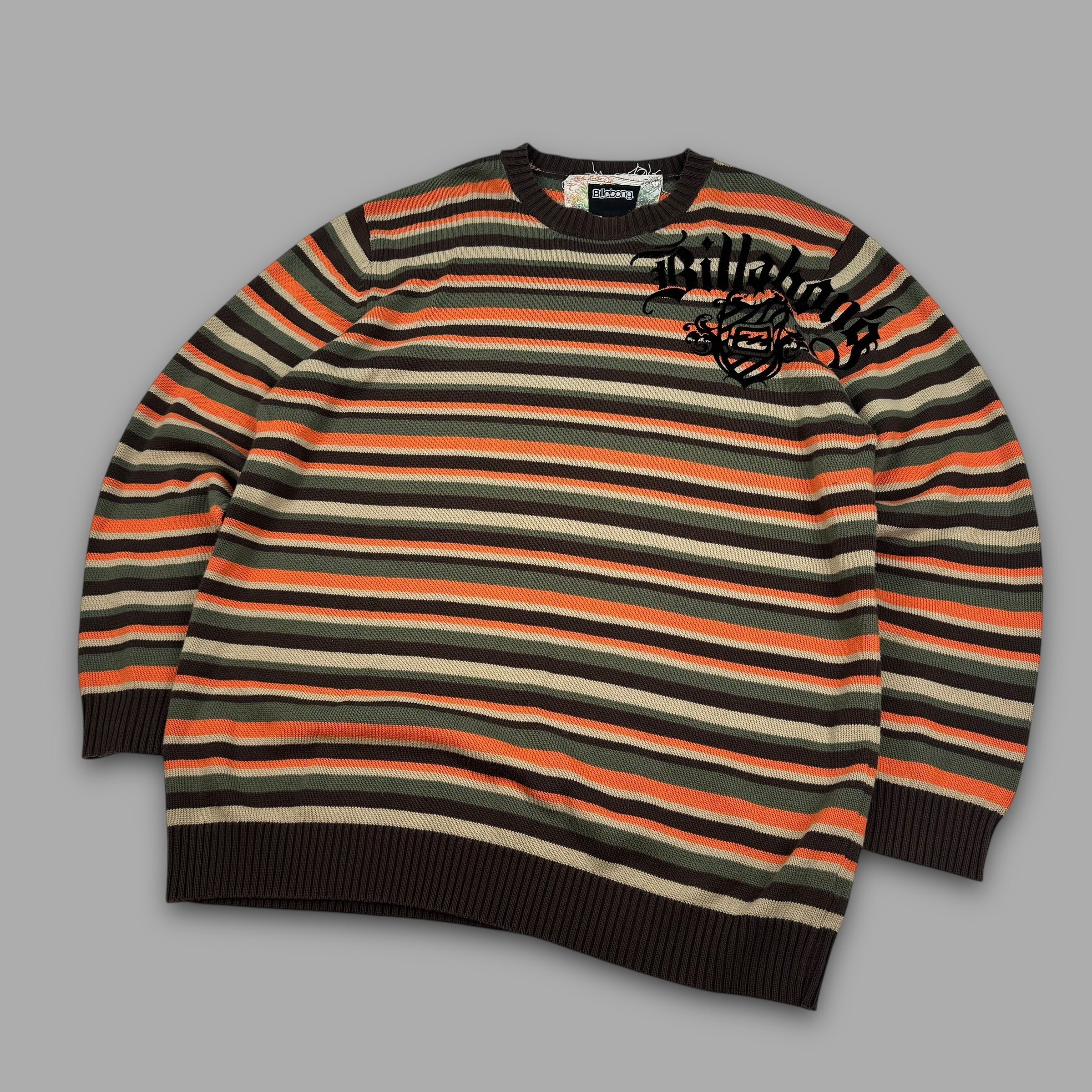 Billabong 2000's horizontal stripe graphic pullover knit sweater (XL)