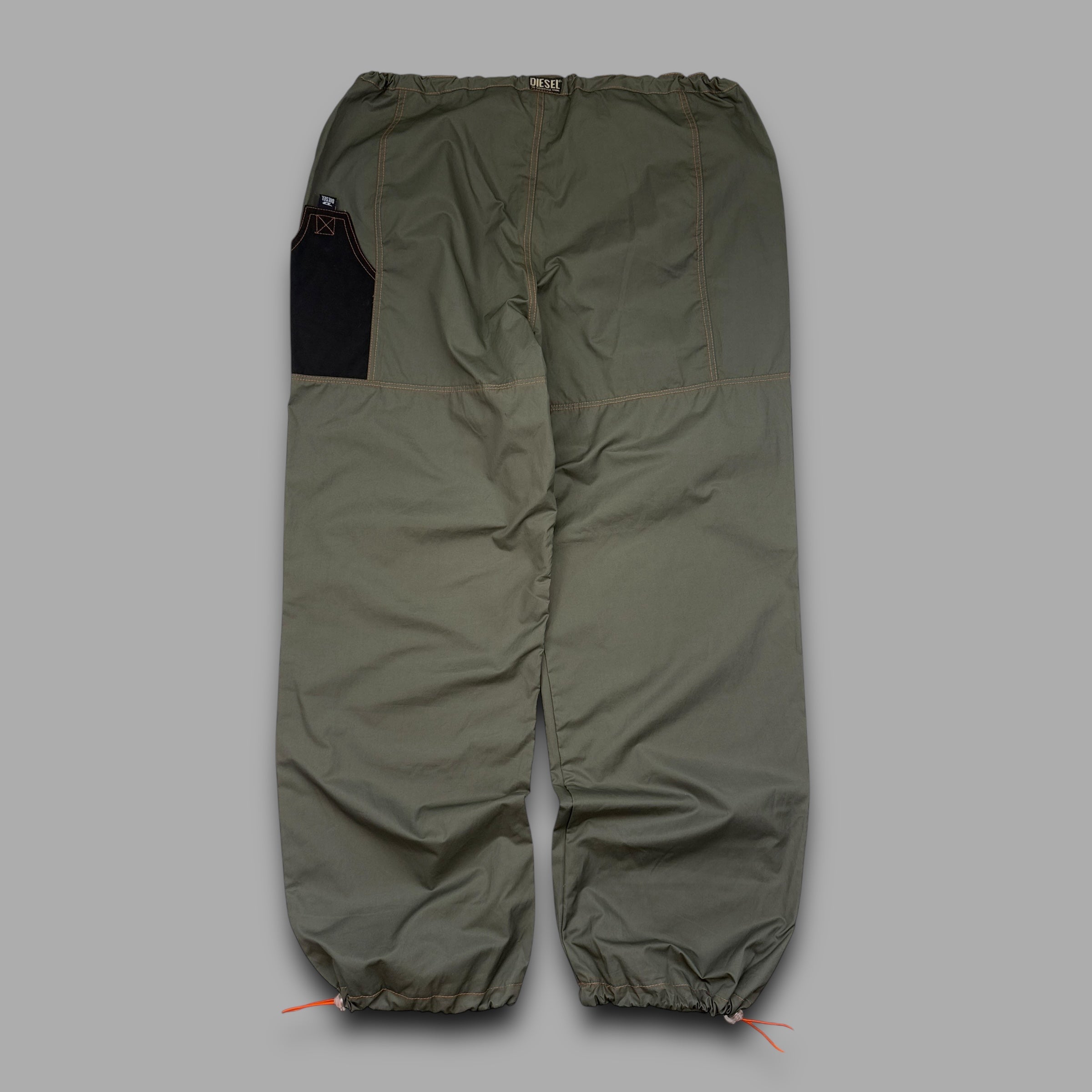 Diesel 2000's technical contrast stitch baggy nylon parachute pants (M)