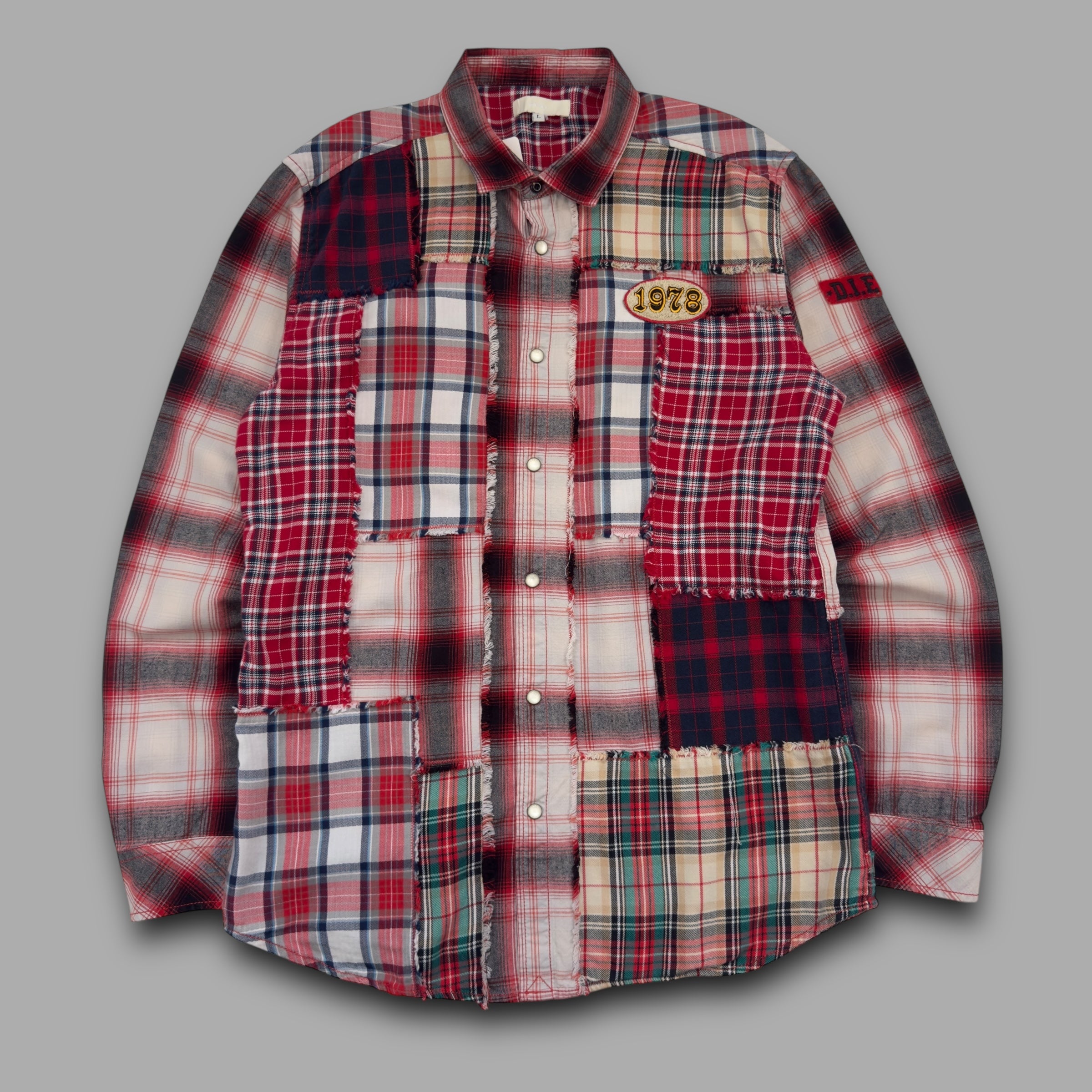 Diesel 2000's plaid patchwork button up shirt (L)