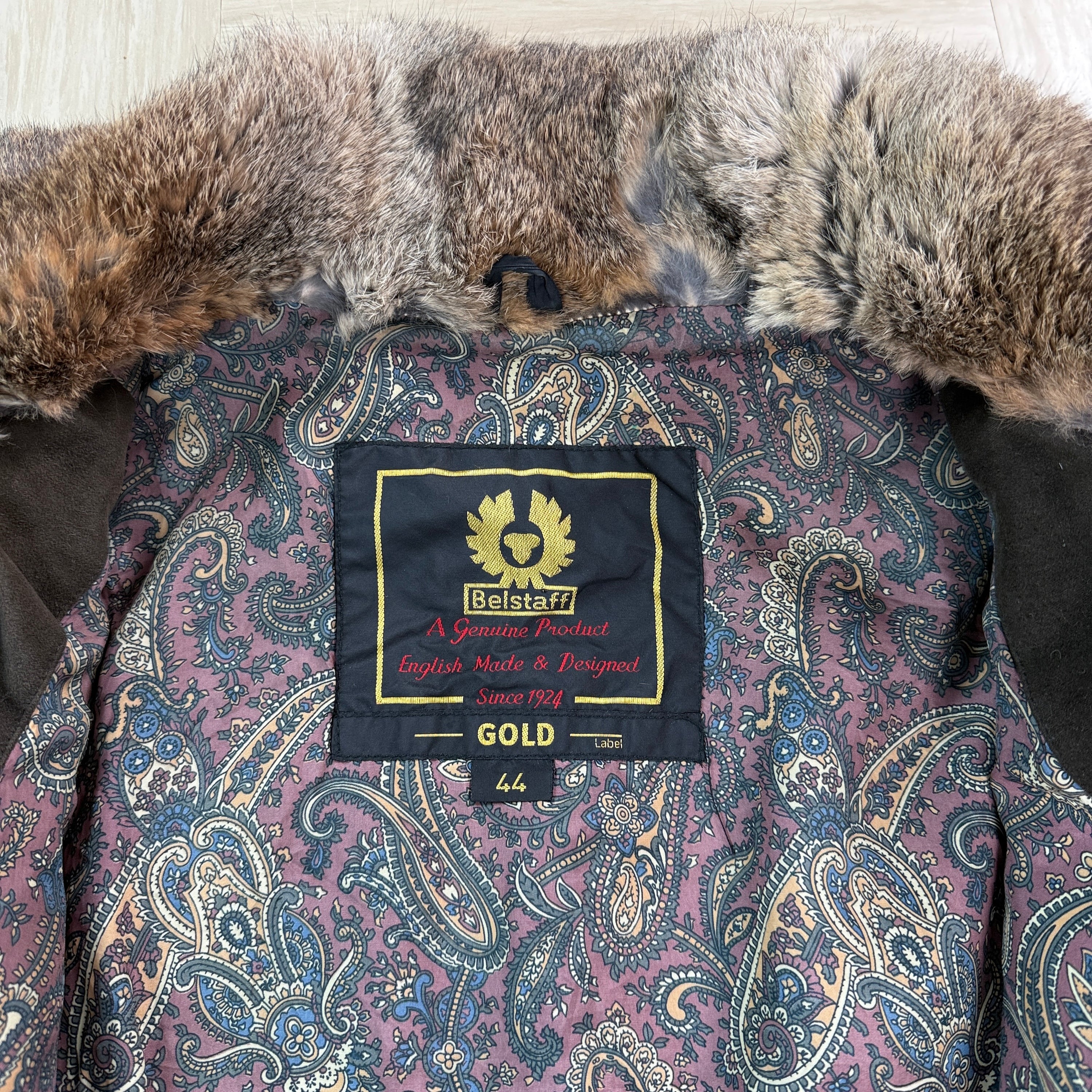 Belstaff 2000's fur collar leather wax jacket (M) wms