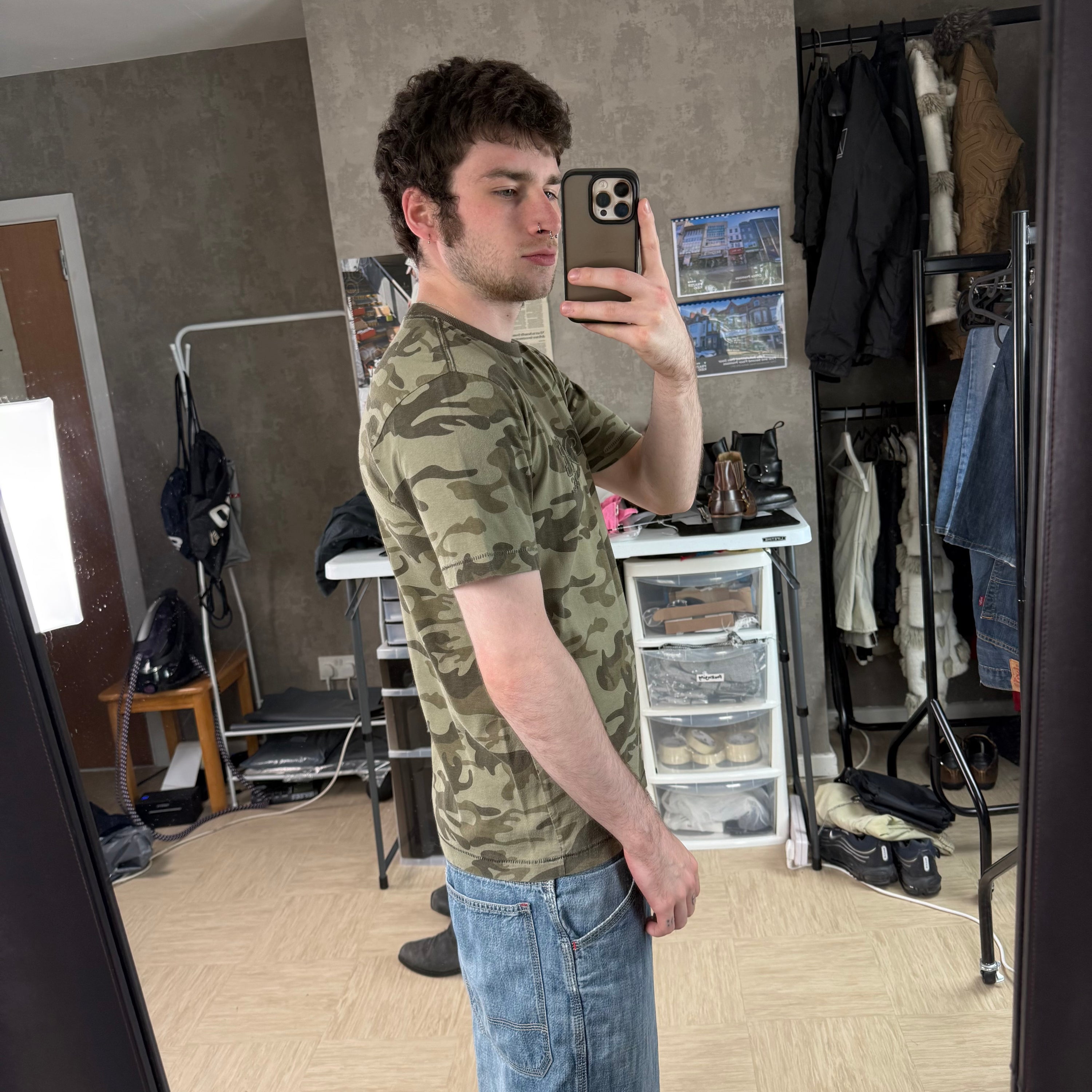 Schott NYC 2000's graphic embroidered camo tee (M)