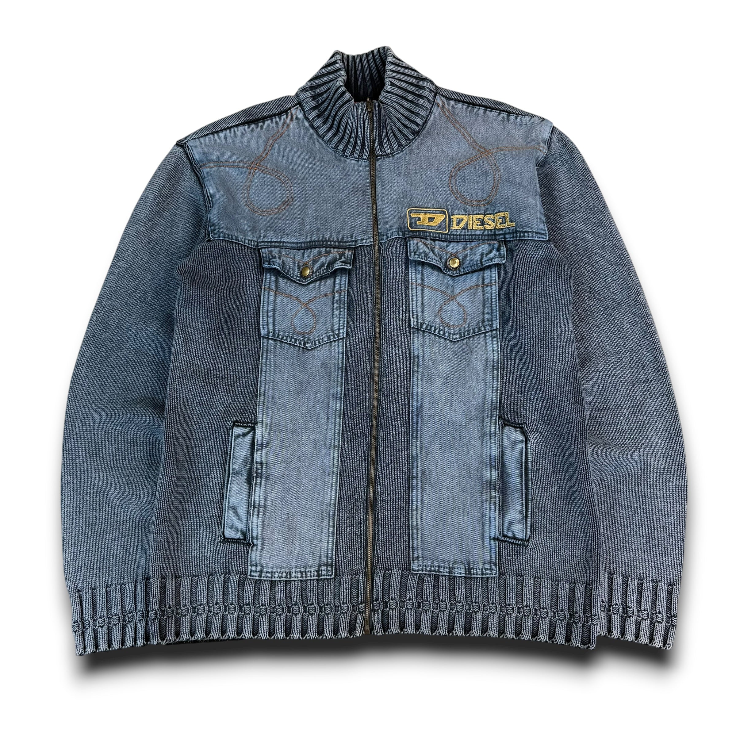 Diesel 2000's knit embroidered zip up hybrid jacket (XL)