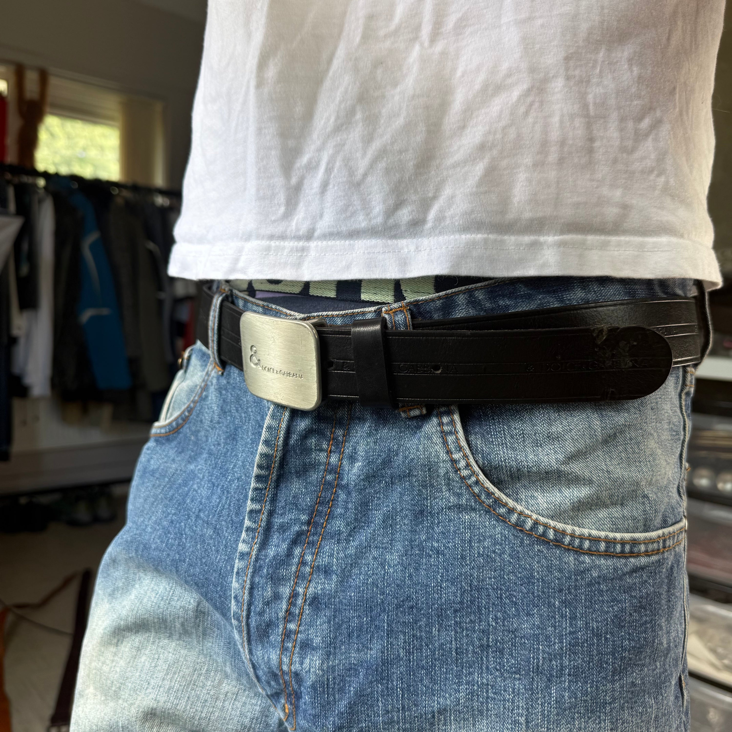 Dolce gabanna 2000's leather embossed spellout belt (OS)