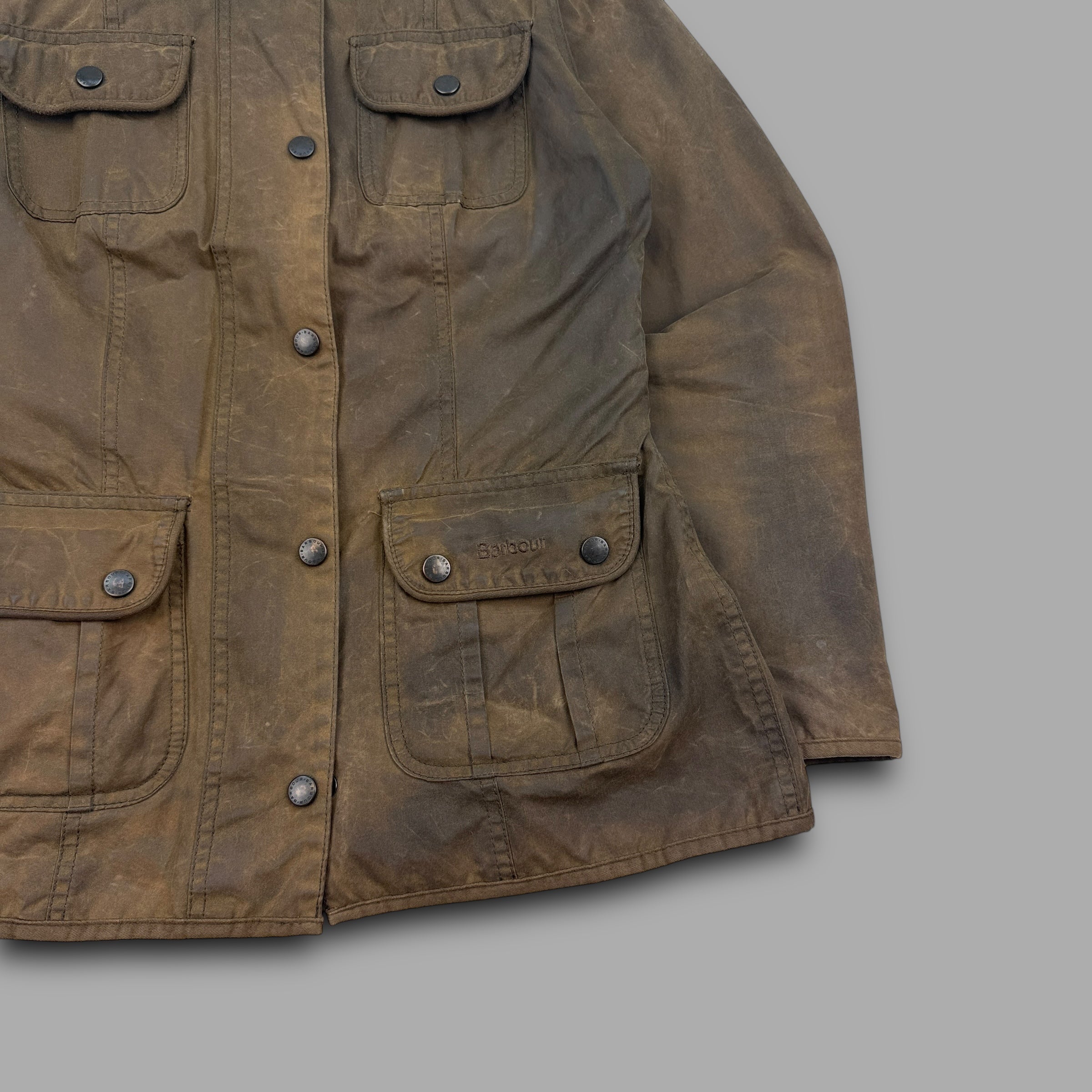 Barbour 2000's waxed zip up multi pocket utility jacket (S) wms