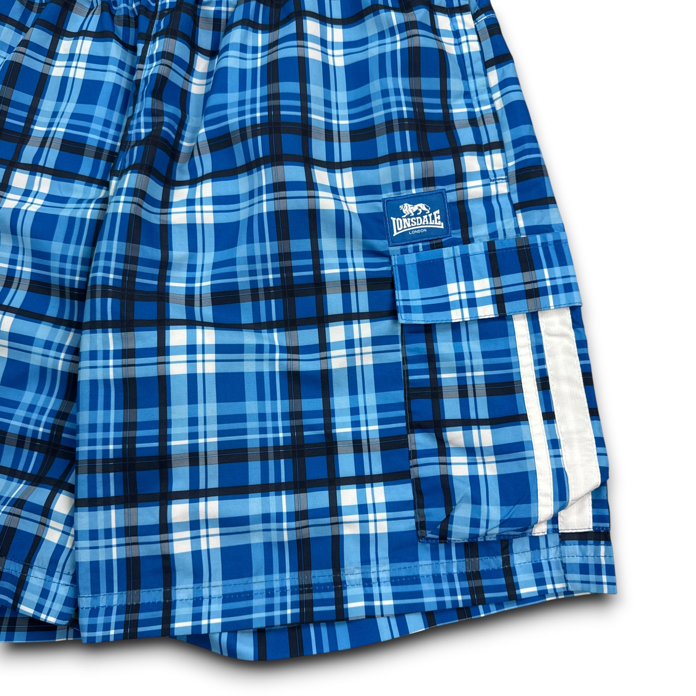 Lonsdale 2000's baggy plaid blue swim shorts (M)