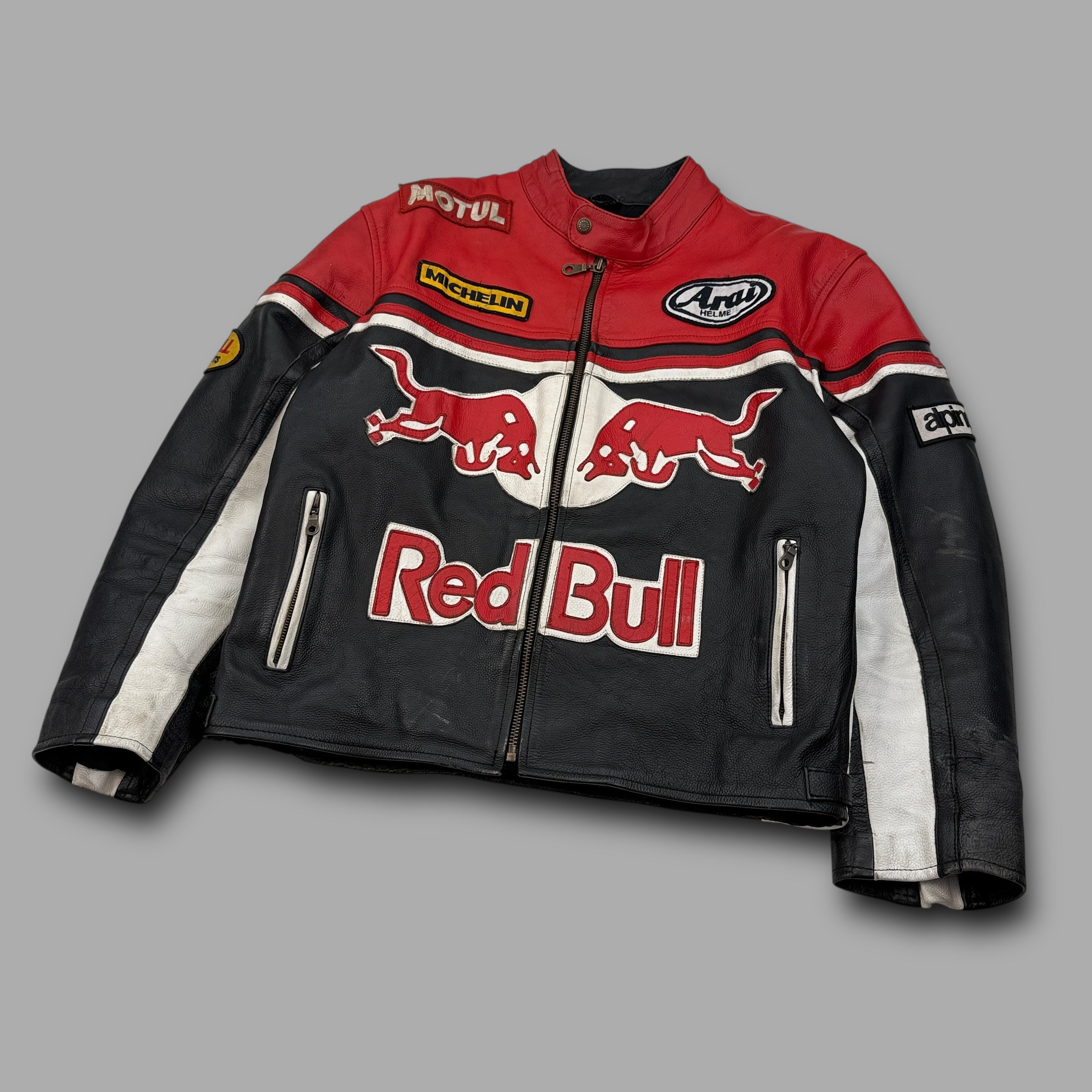 Redbull 2000's padded graphic leather motorcycle jacket (M)