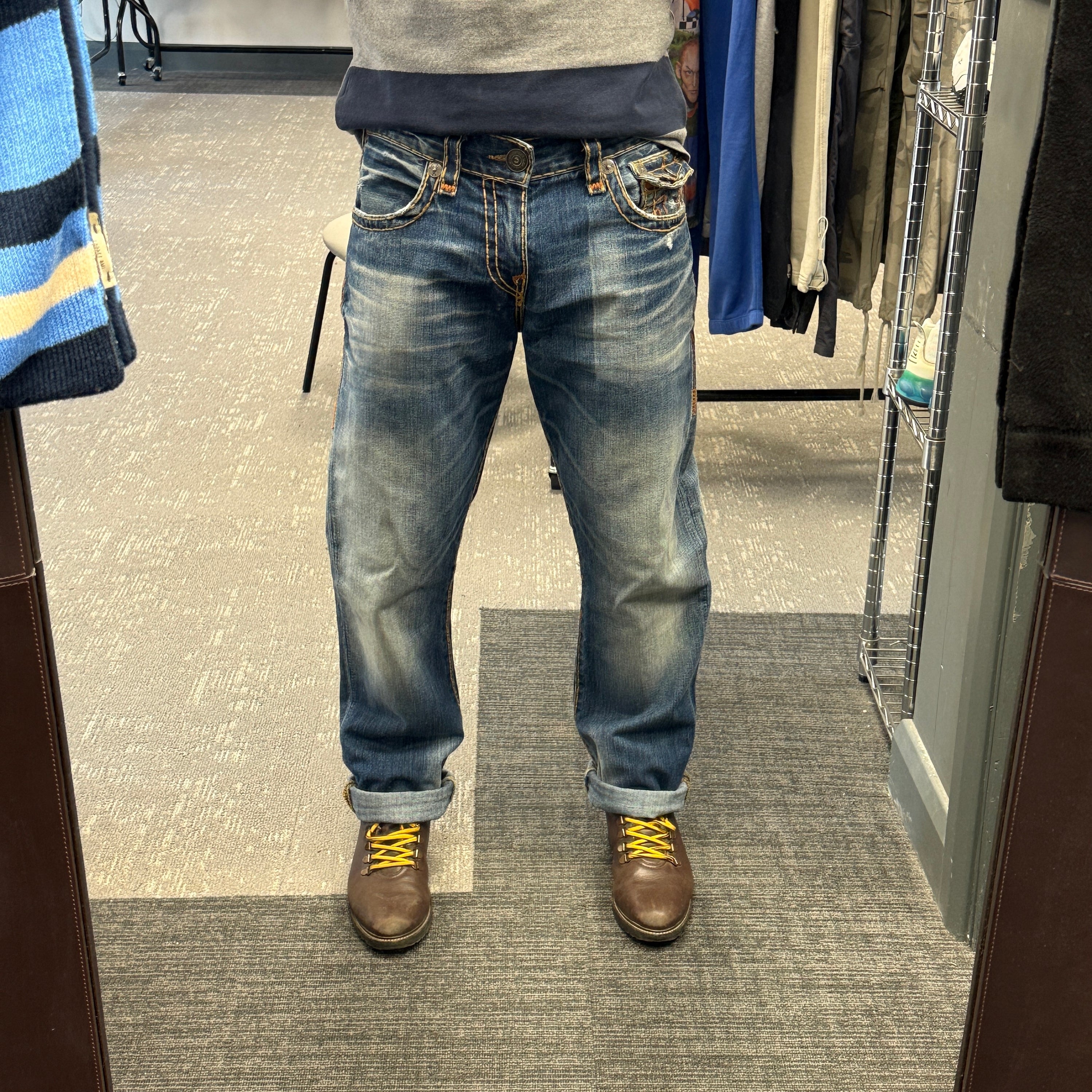 True religion 2000's Ricky relaxed straight contrast stitch denim jeans (S)