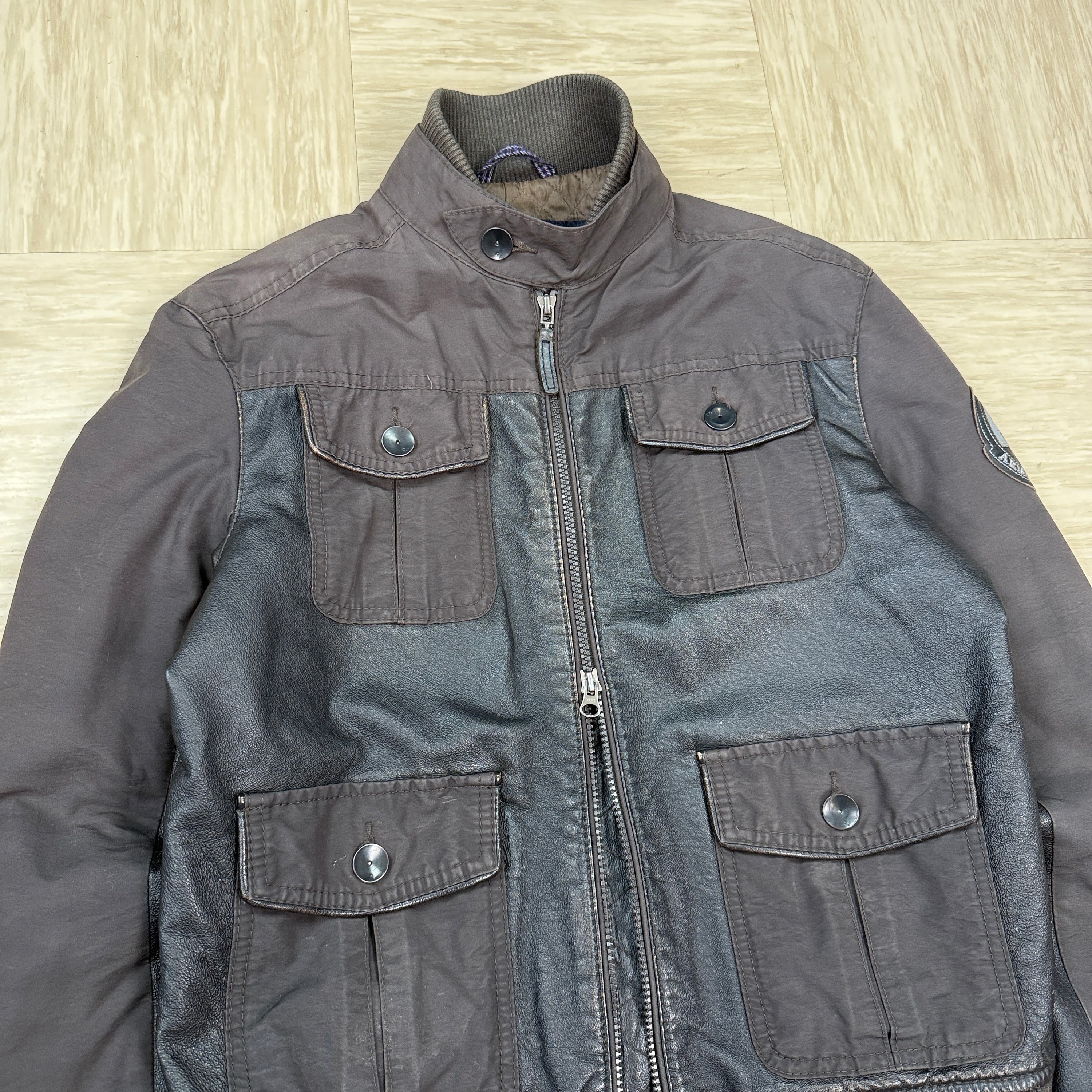 Armani 2000's multi-pocket leather hybrid jacket (S-M)