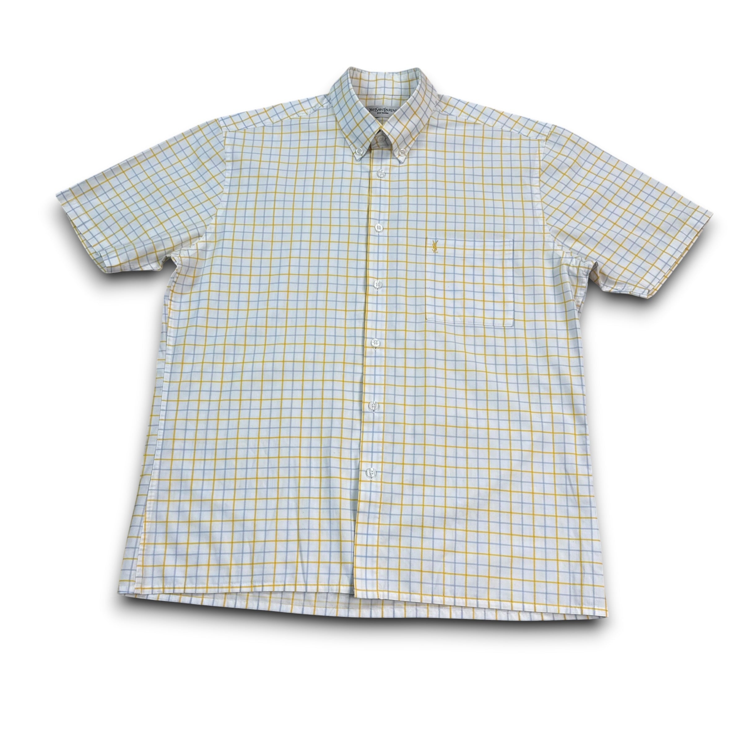 Yves saint laurent 2000's plaid embroidered YSL button up shirt (L)