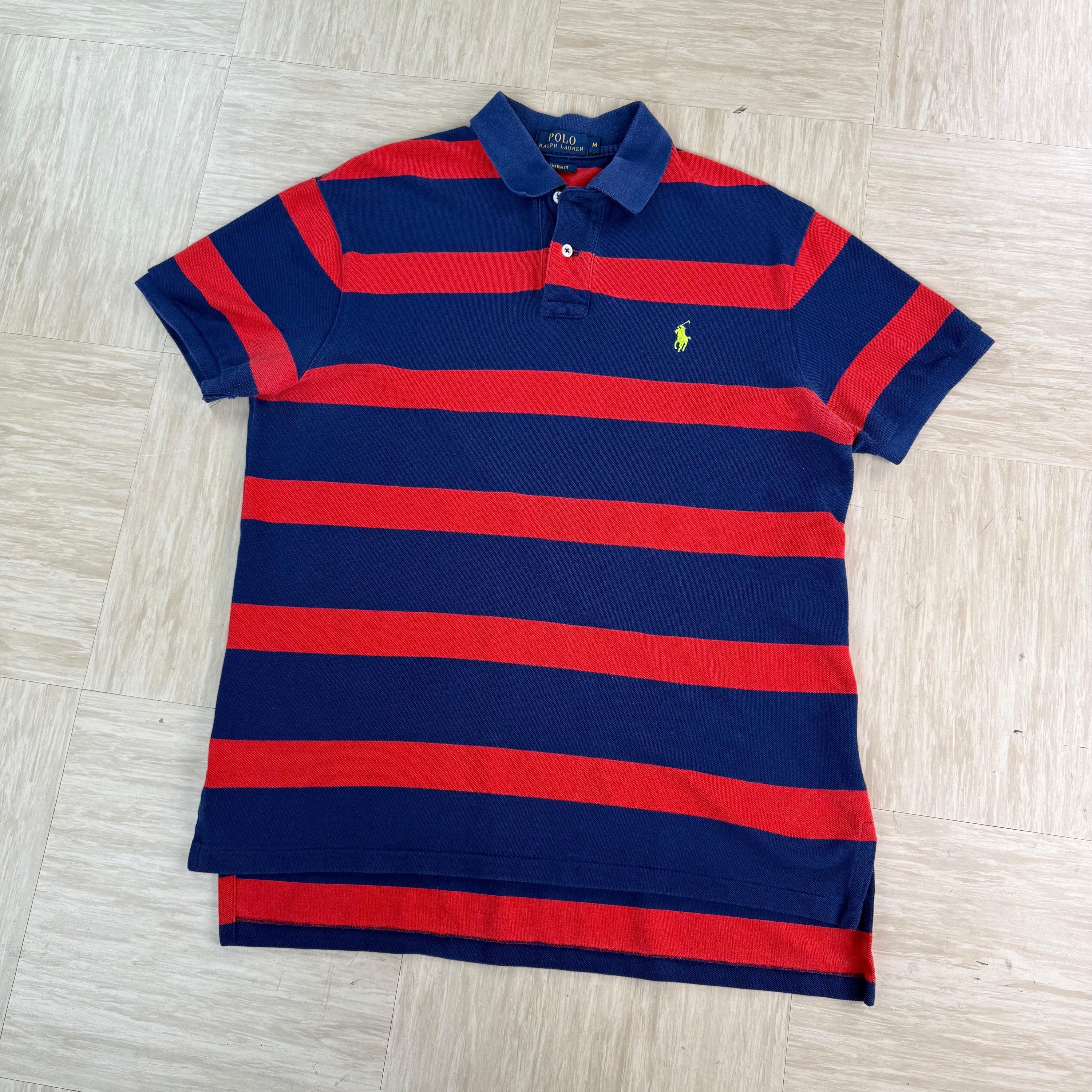 Ralph Lauren 2000's embroidered horizontal stripe button up polo shirt (M)