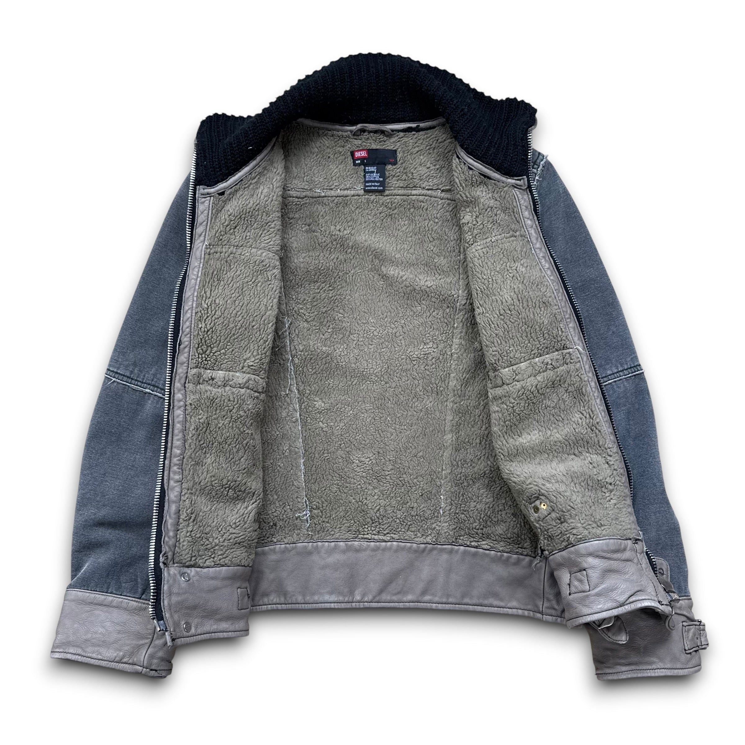 Diesel 2000's distressed panelled fitted high collar jacket (S)