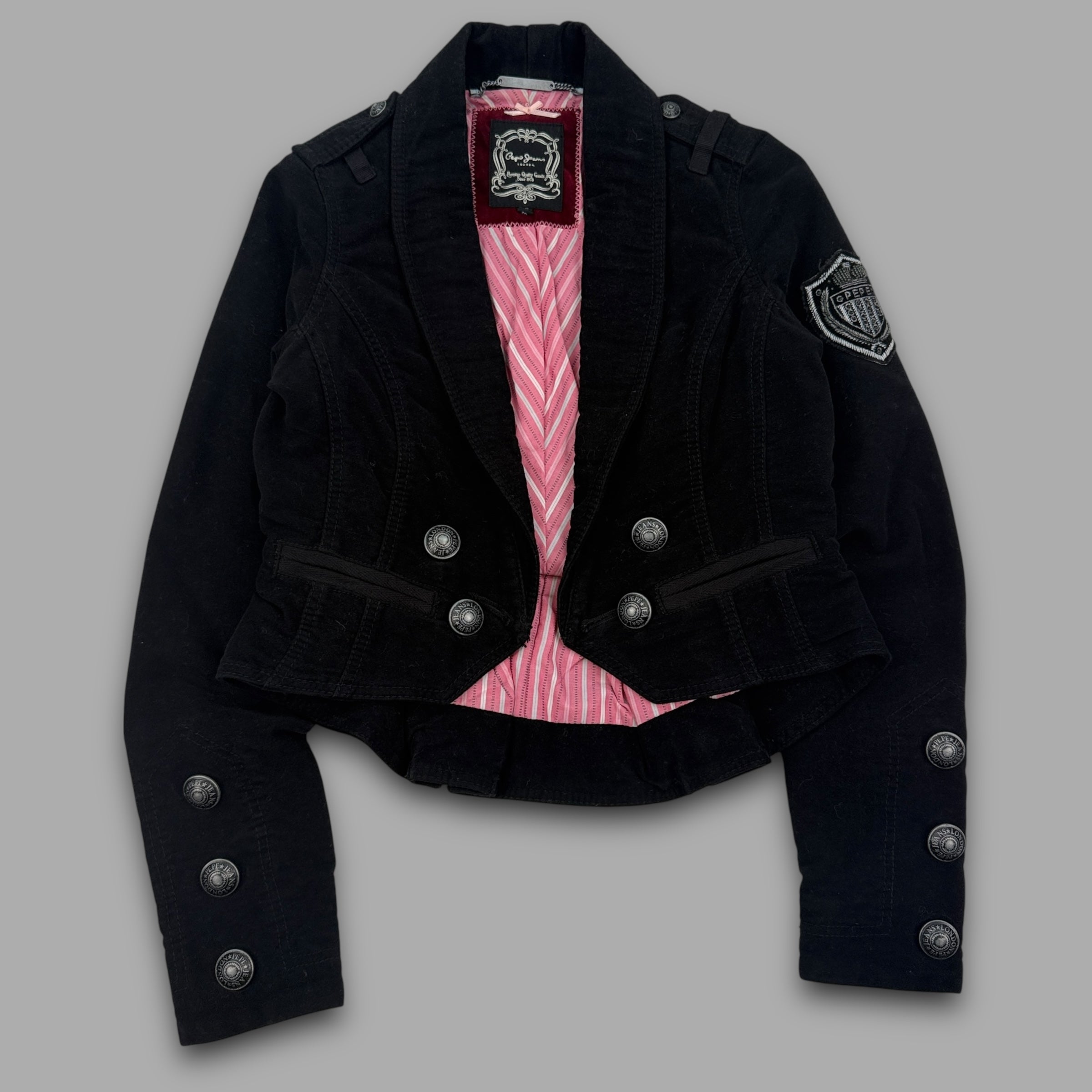 Pepe Jeans 2000's multi-pocketed velvety military jacket with metalic embroidery (XS) wms