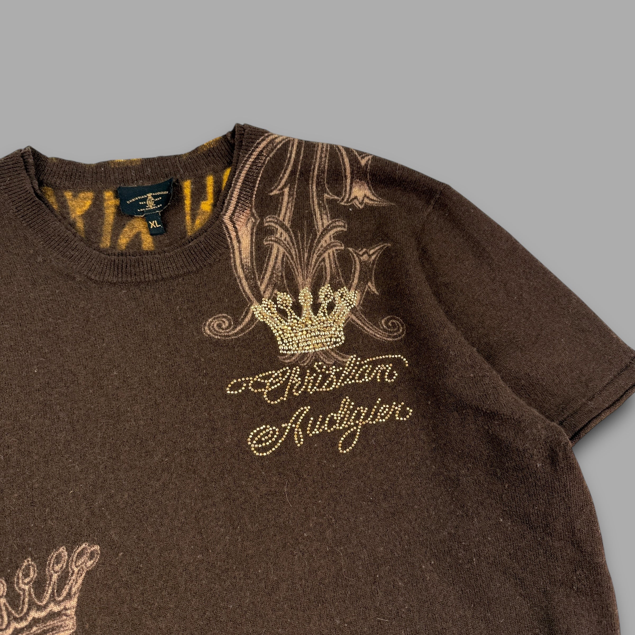 Christian audigier 2000's graphic rhinestone pullover wool knit sweatshirt (XL) wms